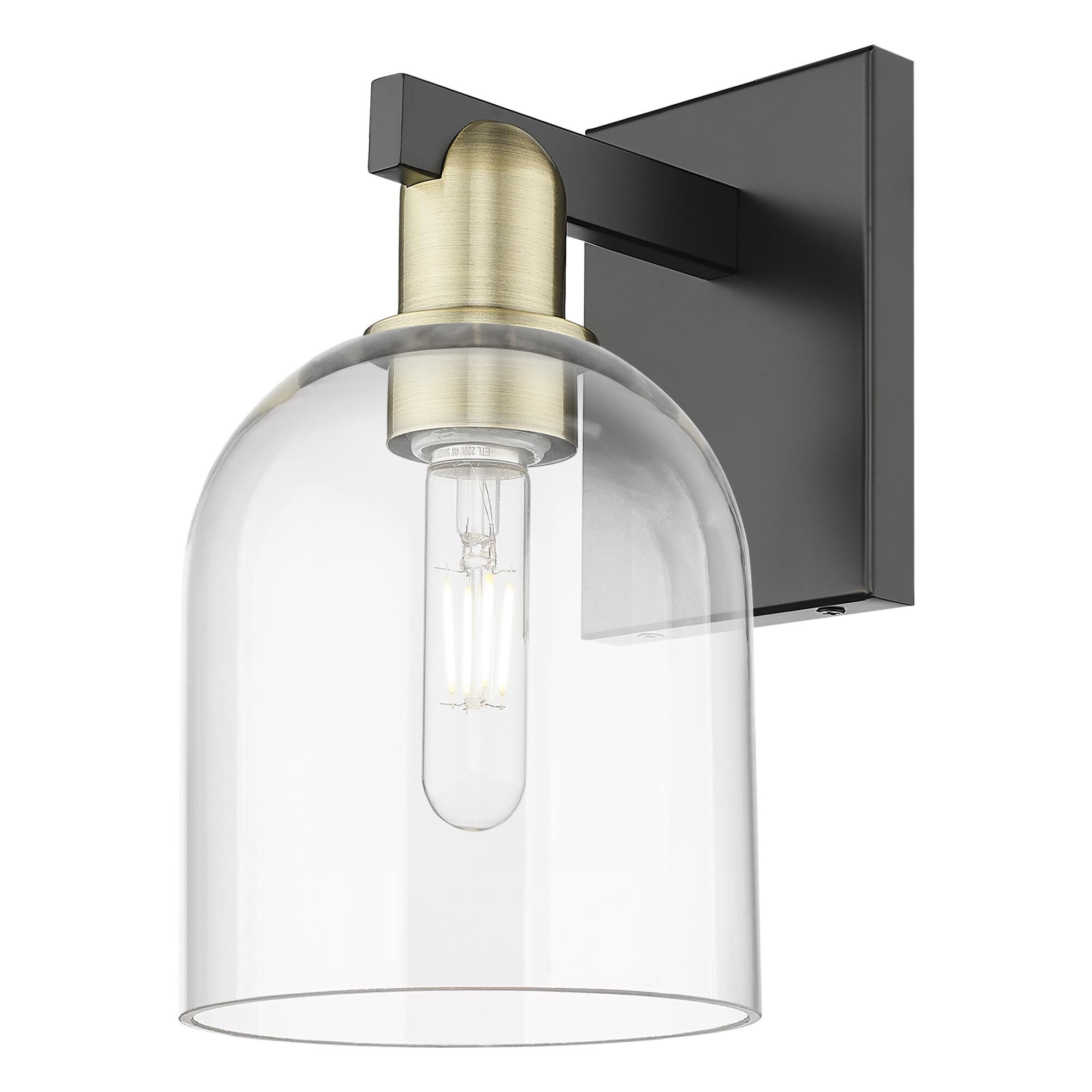 Shown in Black Antique Brass finish and Clear glass