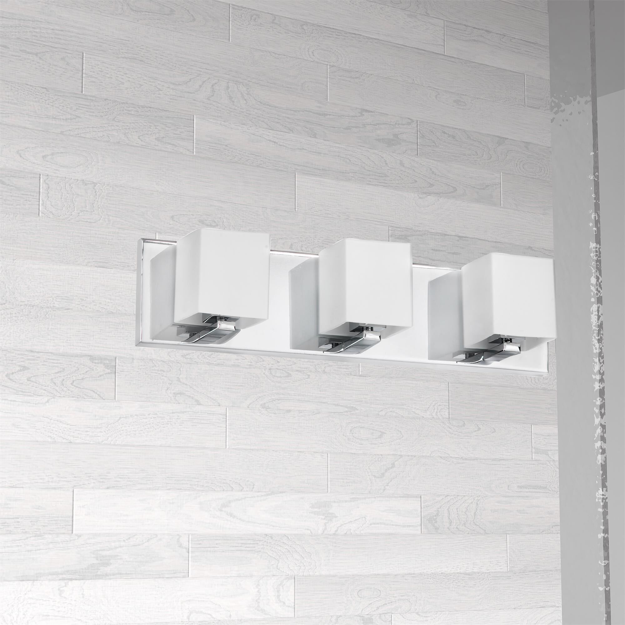Shown in Polished Chrome and Frosted finish and White Square glass