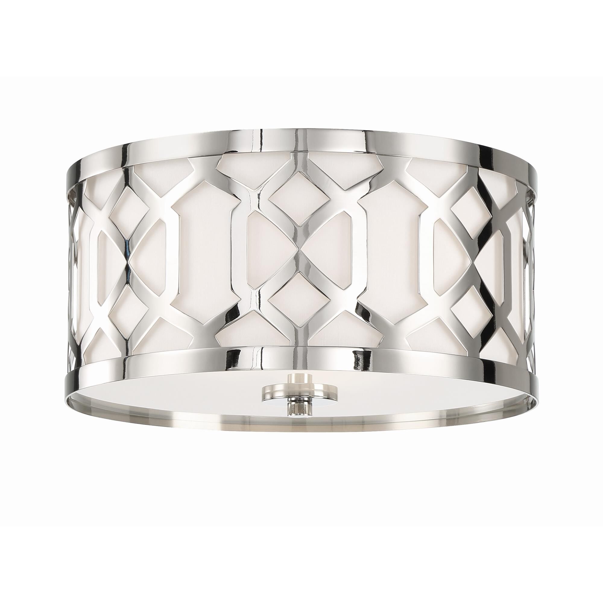 Shown in Polished Nickel finish and White Linen glass and White Linen shade
