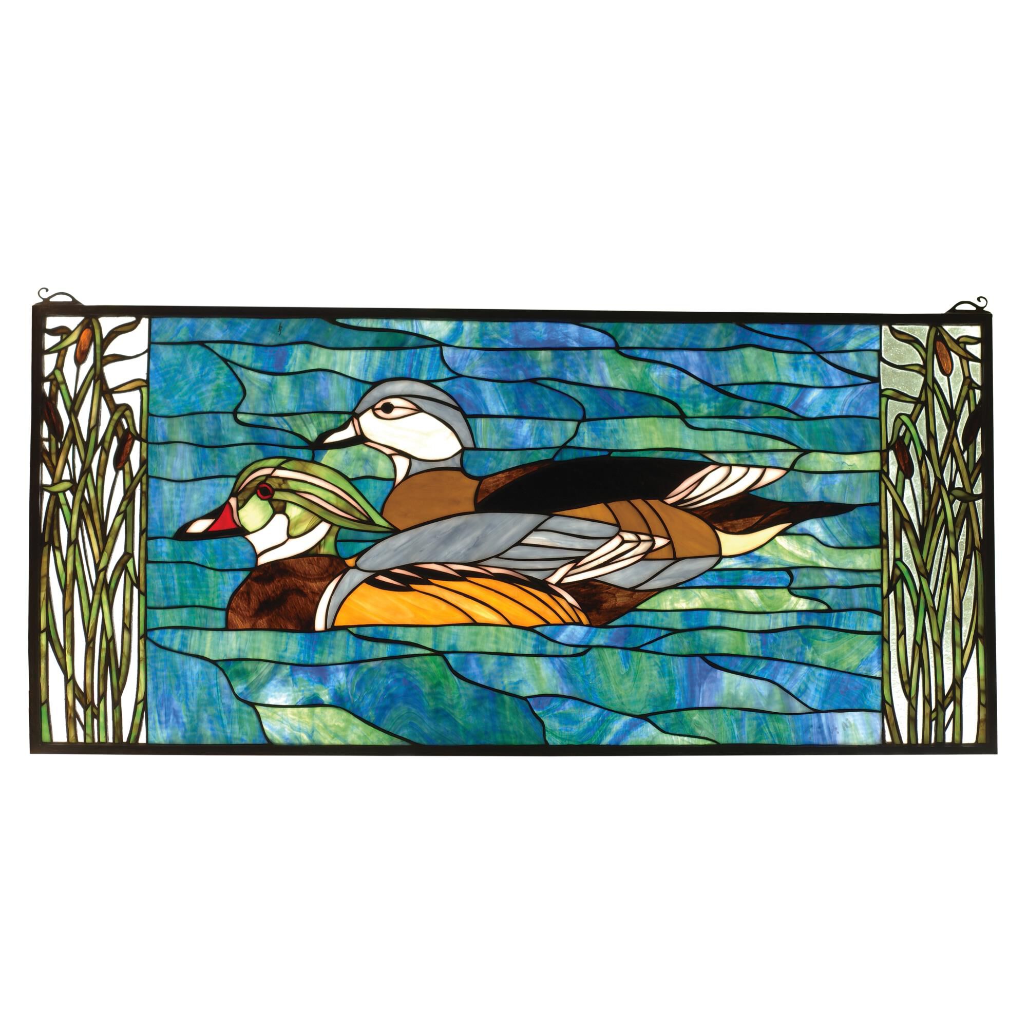 Shown in Brass finish and Brown-Gray-Turquoise-Marsh Green glass