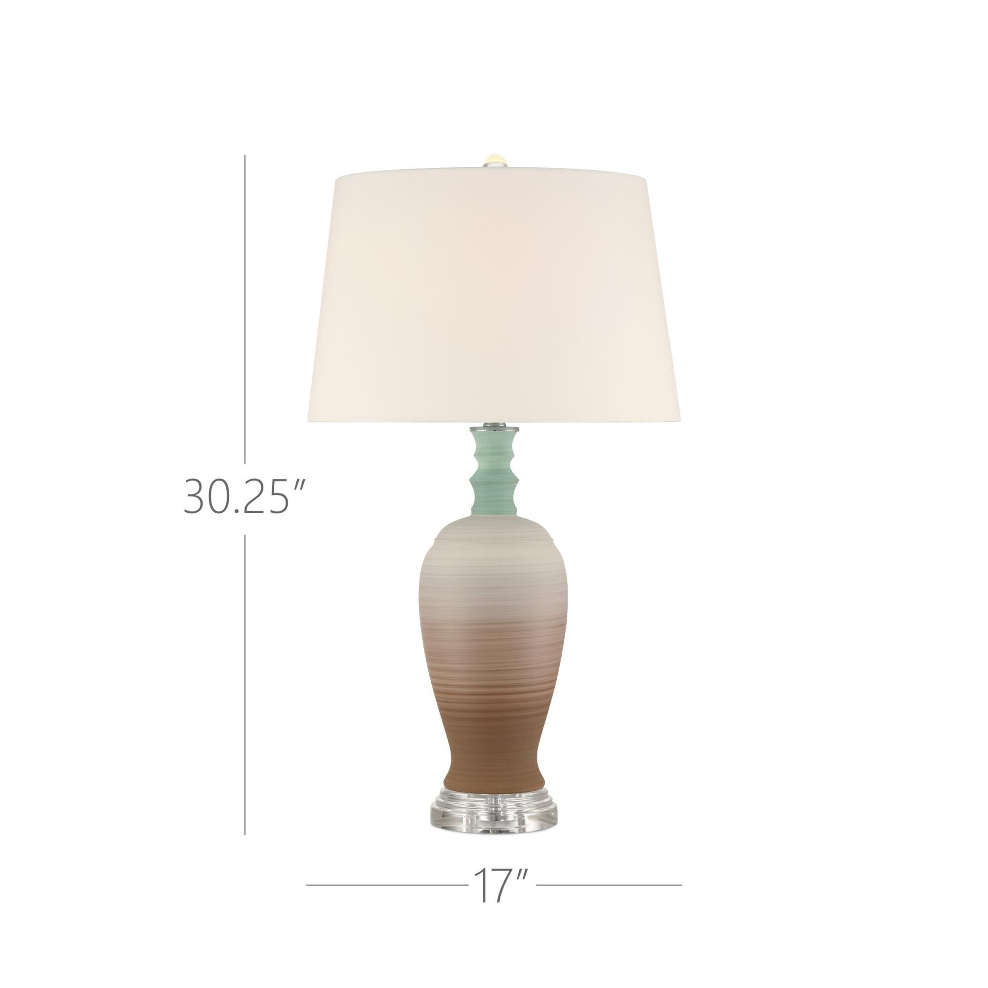 Shown in Brown, Light Blue and Clear finish and Bone Fabric/Blue Lining/Hardback/Rolled Edge shade