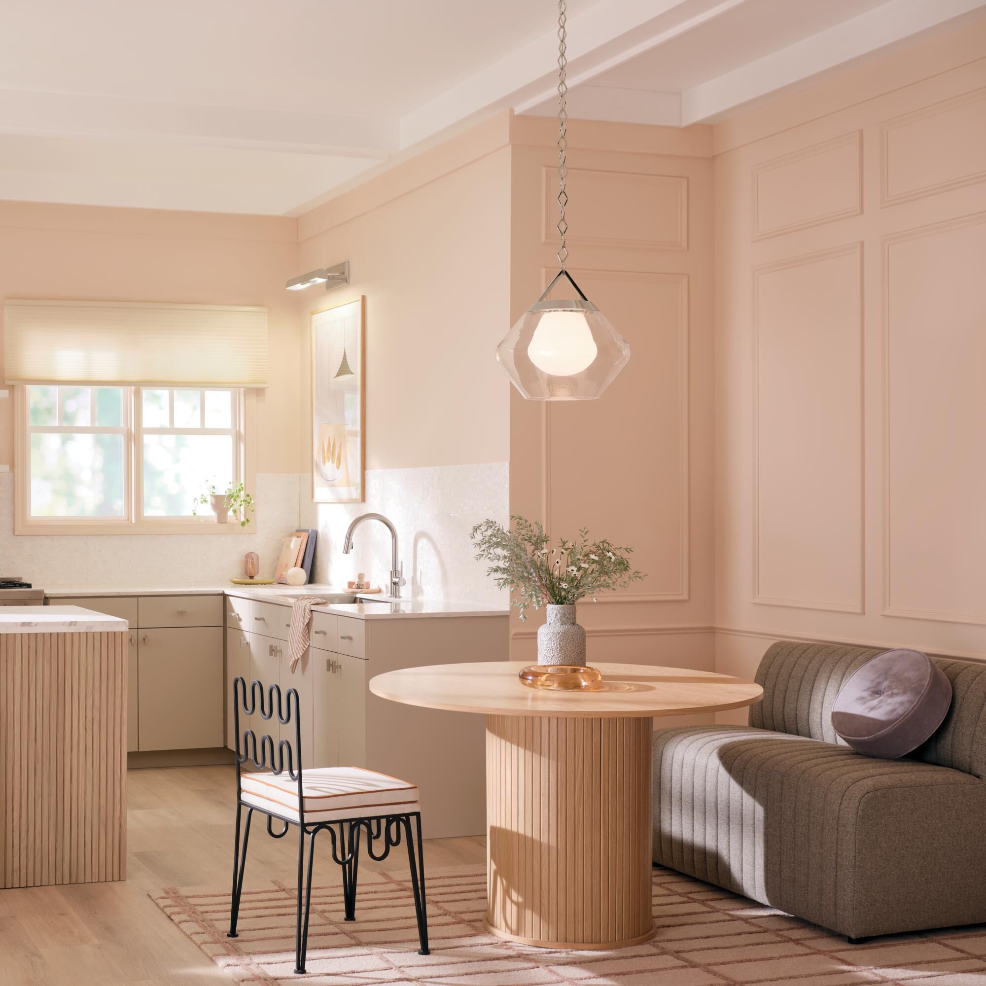 Shown in Polished Nickel finish and Clear Outer Glass with Opal Interior glass