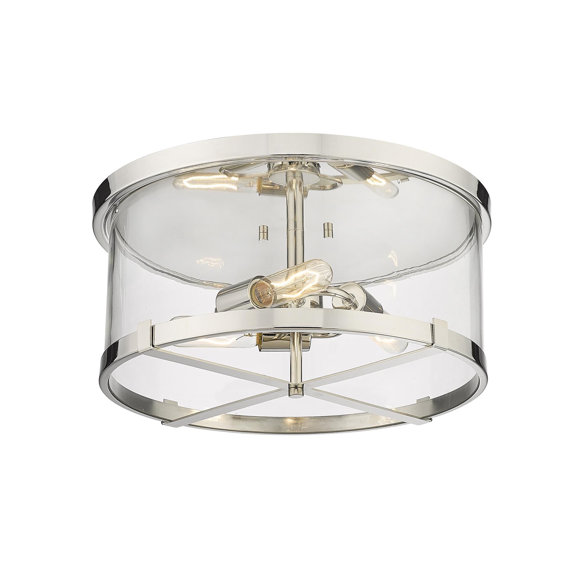 Shown in Polished Nickel finish and Glass shade