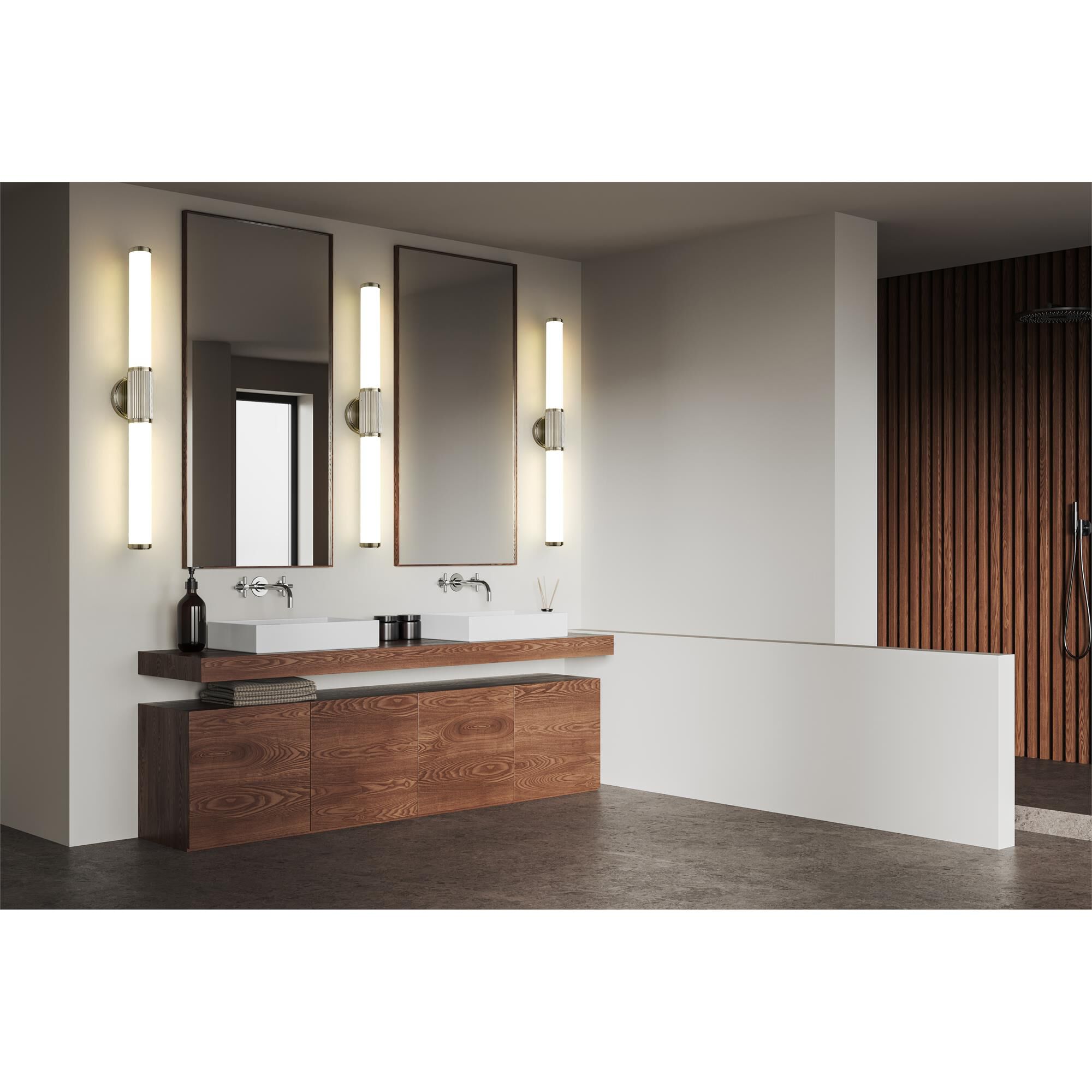 Shown in Brushed Nickel finish and Opal White glass and Opal White shade