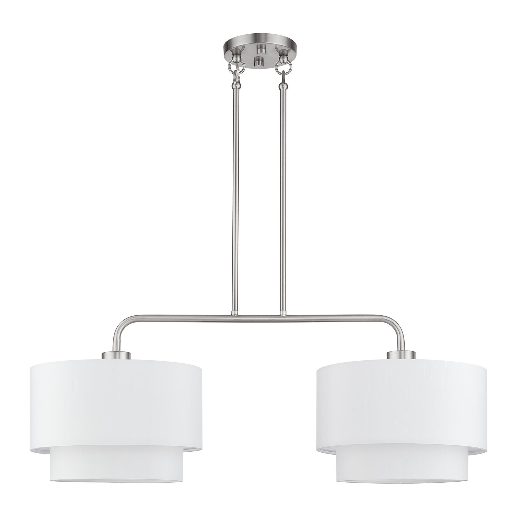 Shown in Brushed Nickel finish and Hand Crafted Off-White Fabric Hardbacks with White Fabric Inside shade