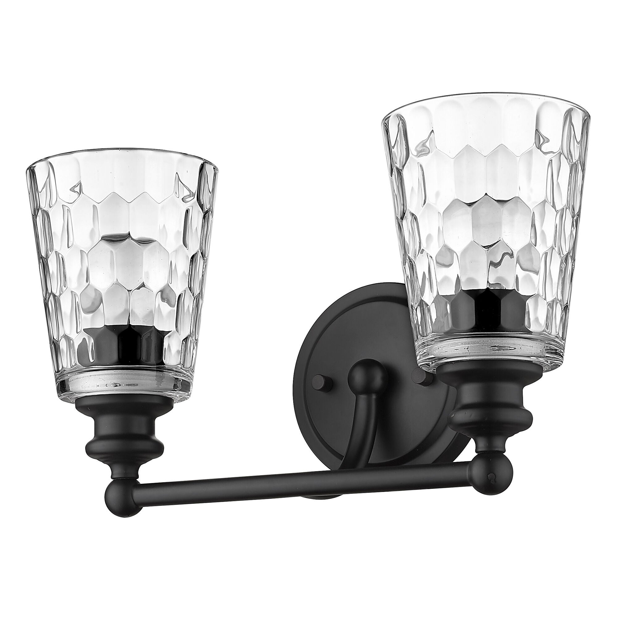 Shown in Matte Black finish and Clear glass and Clear, Optic Cone Shaped Glass shade