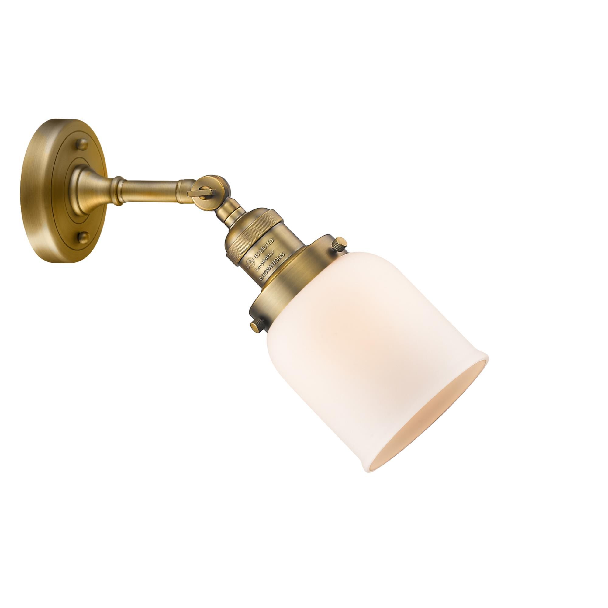 Shown in Brushed Brass finish and Frosted glass and None accent
