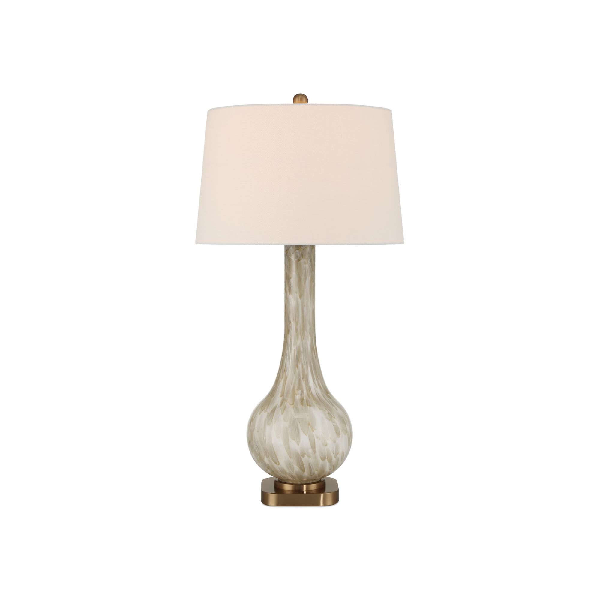 Shown in Pale Brown, Off-White and Antique Brass finish and White Polyester/Hardback/Rolled Edge shade