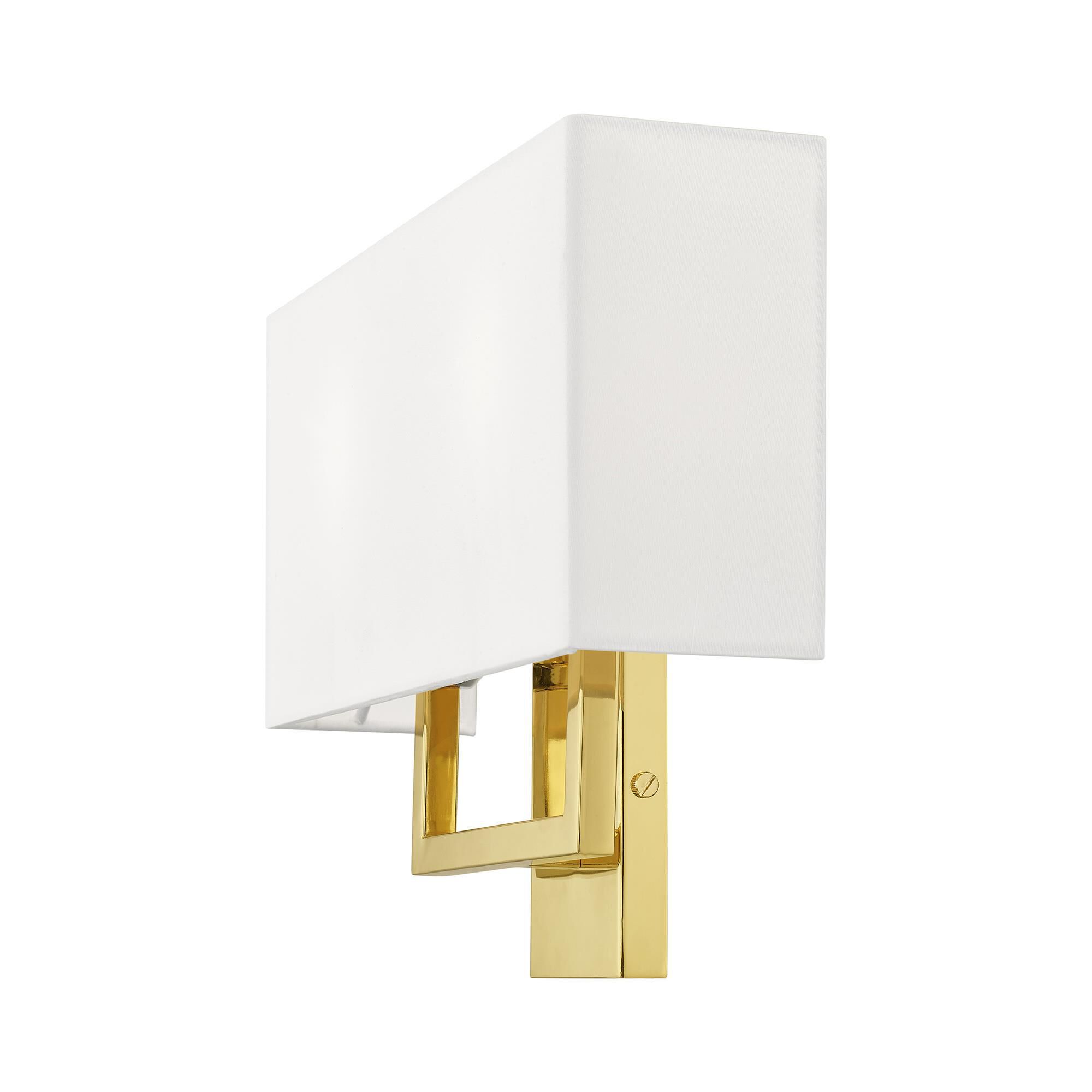 Shown in Polished Brass finish and Hand Crafted Off-White Fabric Outside & White Fabric Inside Hardback shade