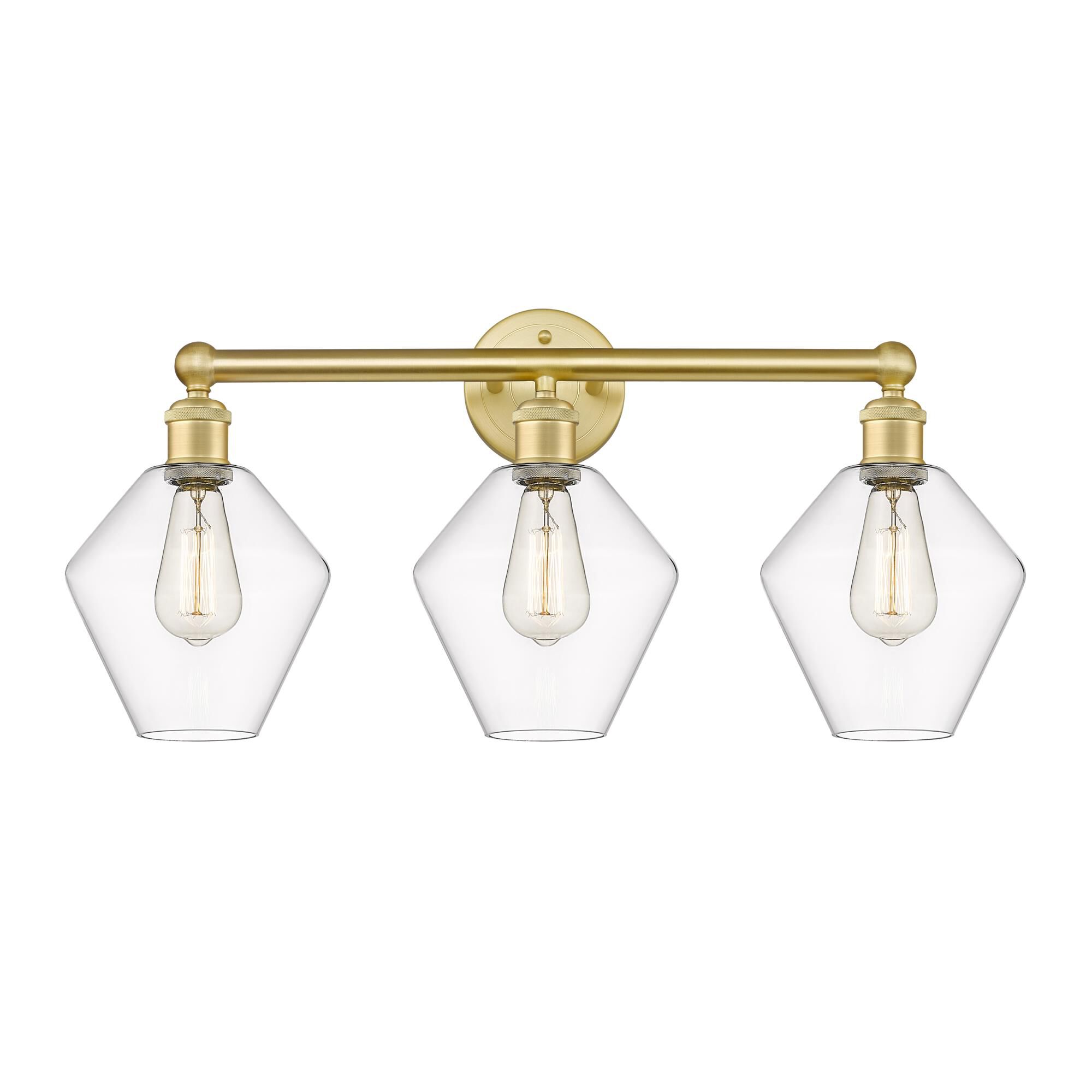 Shown in Satin Gold finish and Clear glass