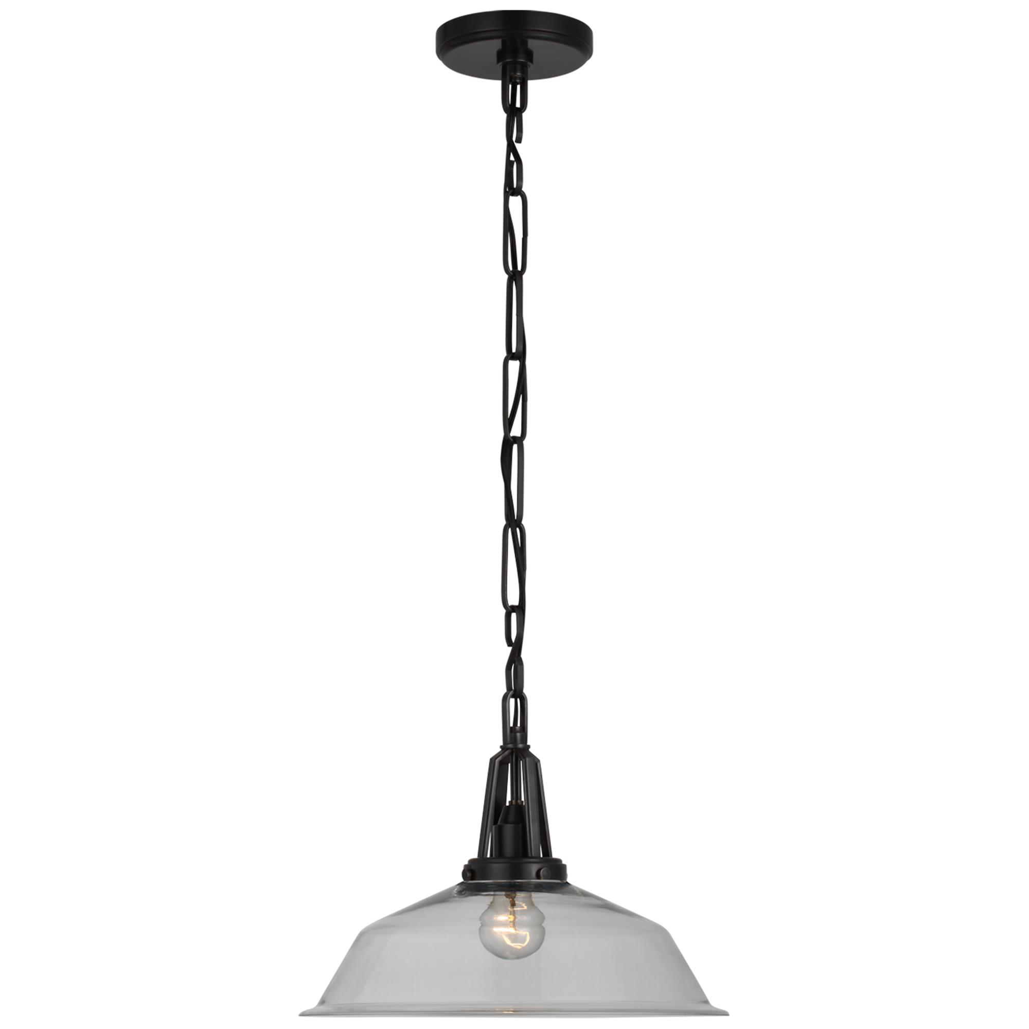Shown in Bronze finish and Clear Glass shade
