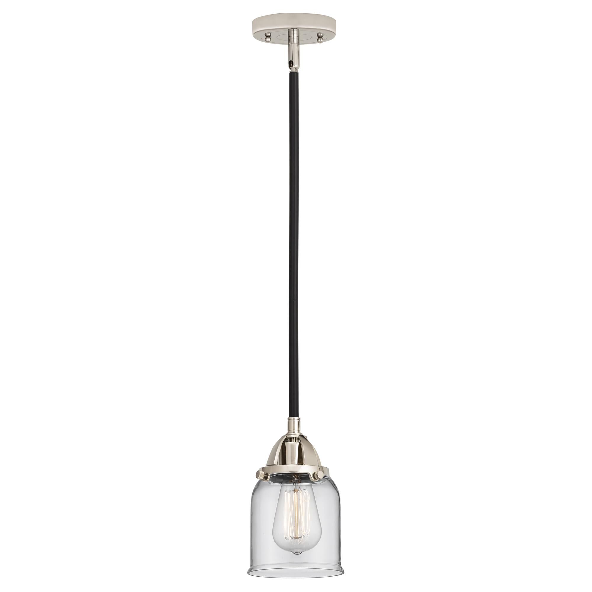 Shown in Black Polished Nickel finish and Clear Small Bell glass and No Shade shade