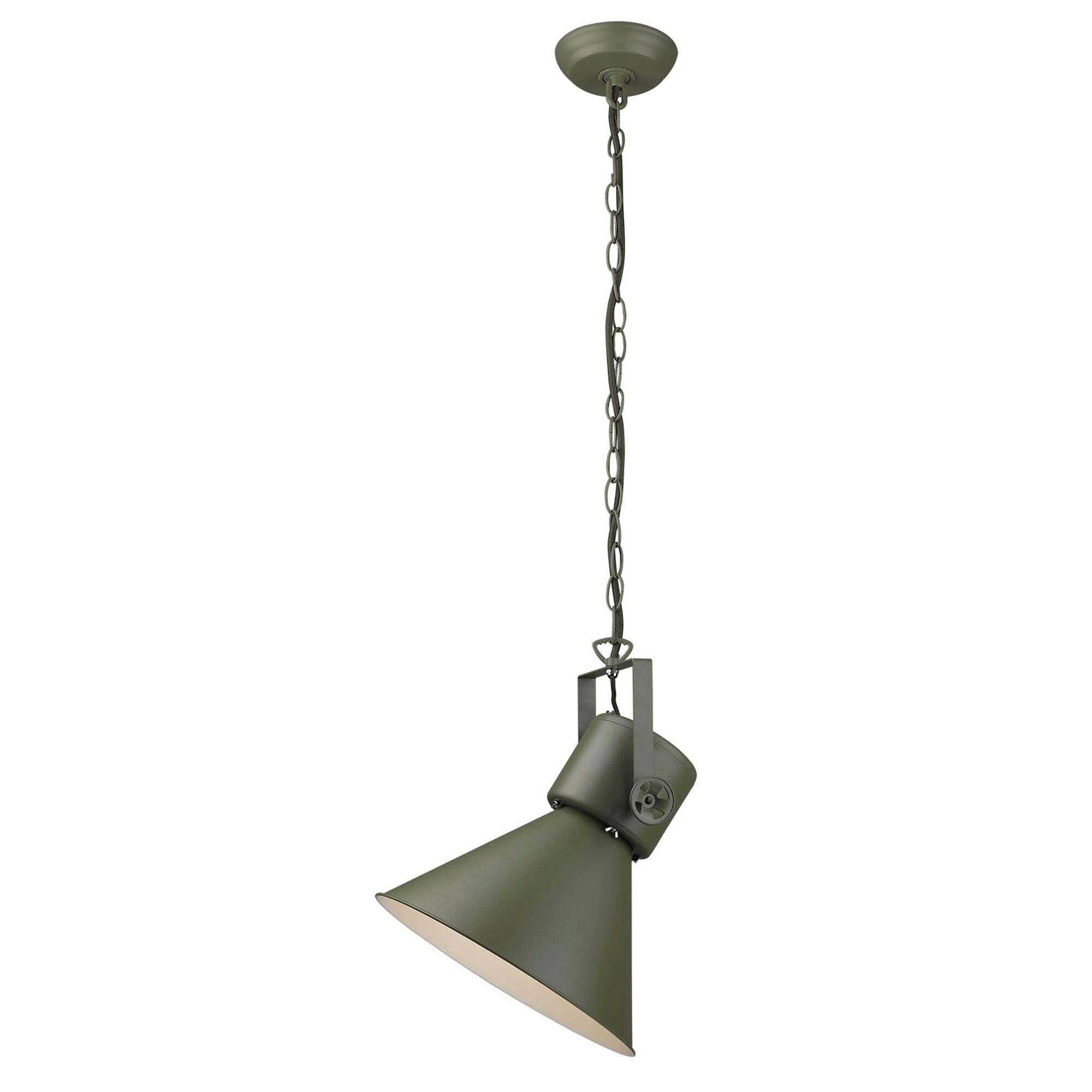 Shown in Green finish and Green glass and Green Metal Cone Shaped  W/ White Interior shade