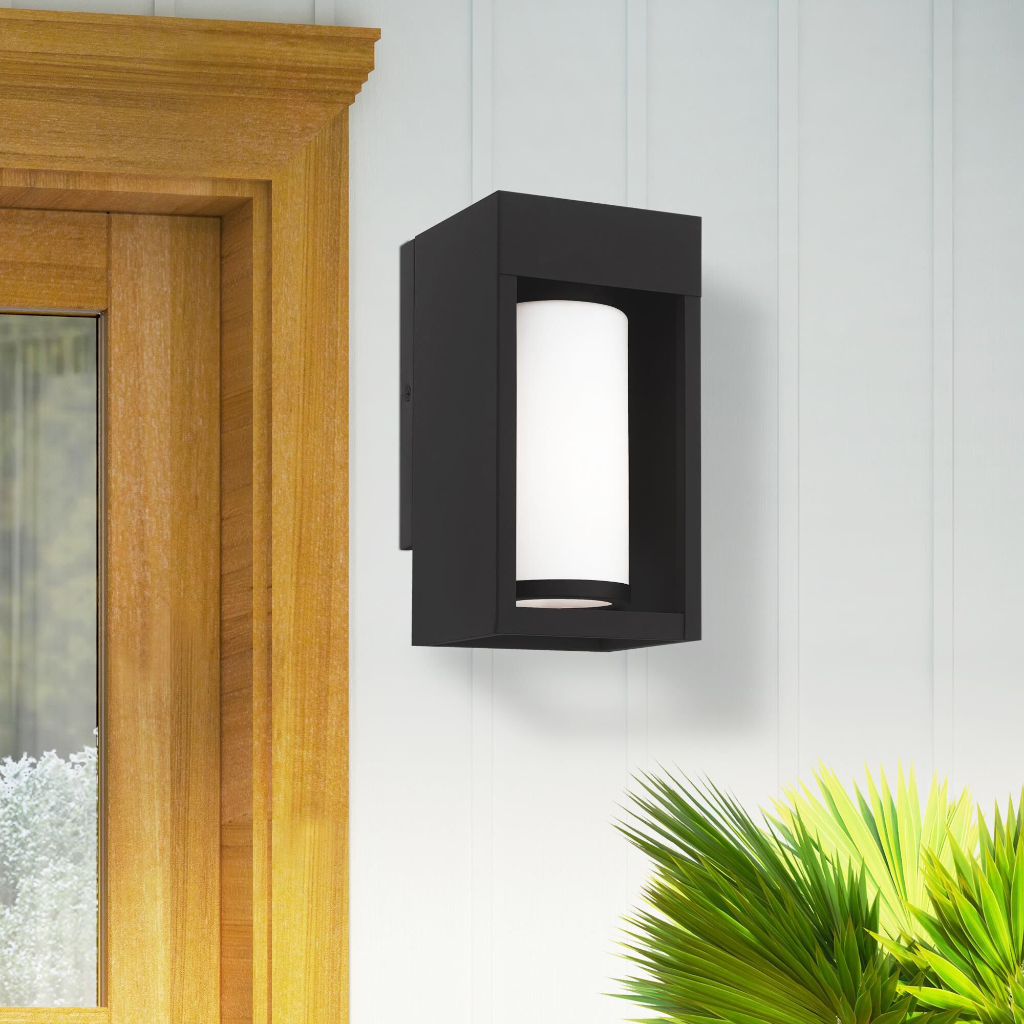 Shown in Black finish and Hand Blown Satin Opal White Cylinder glass