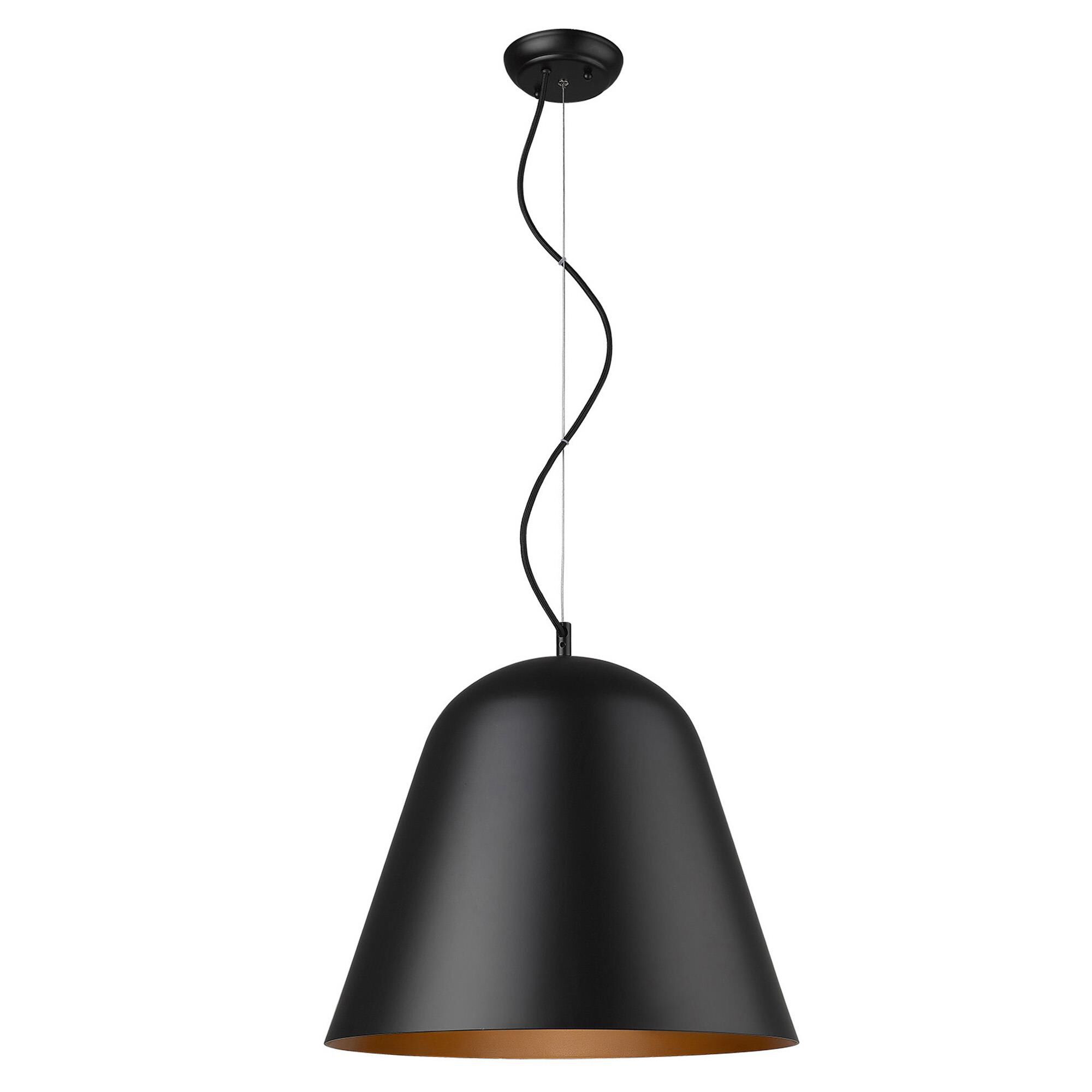 Shown in Matte Black finish and Matte Black glass and Black Metal Cone Shaped  W/ Copper Interior shade