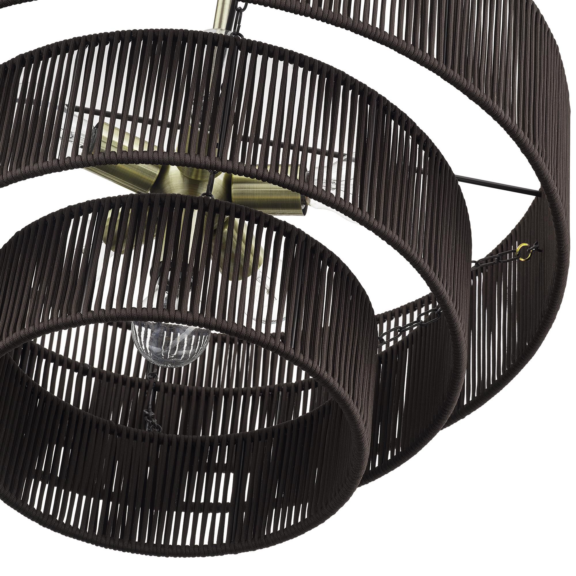 Shown in Antique Brass finish and Hand-Woven Dark Chocolate Color Polyester Rope shade