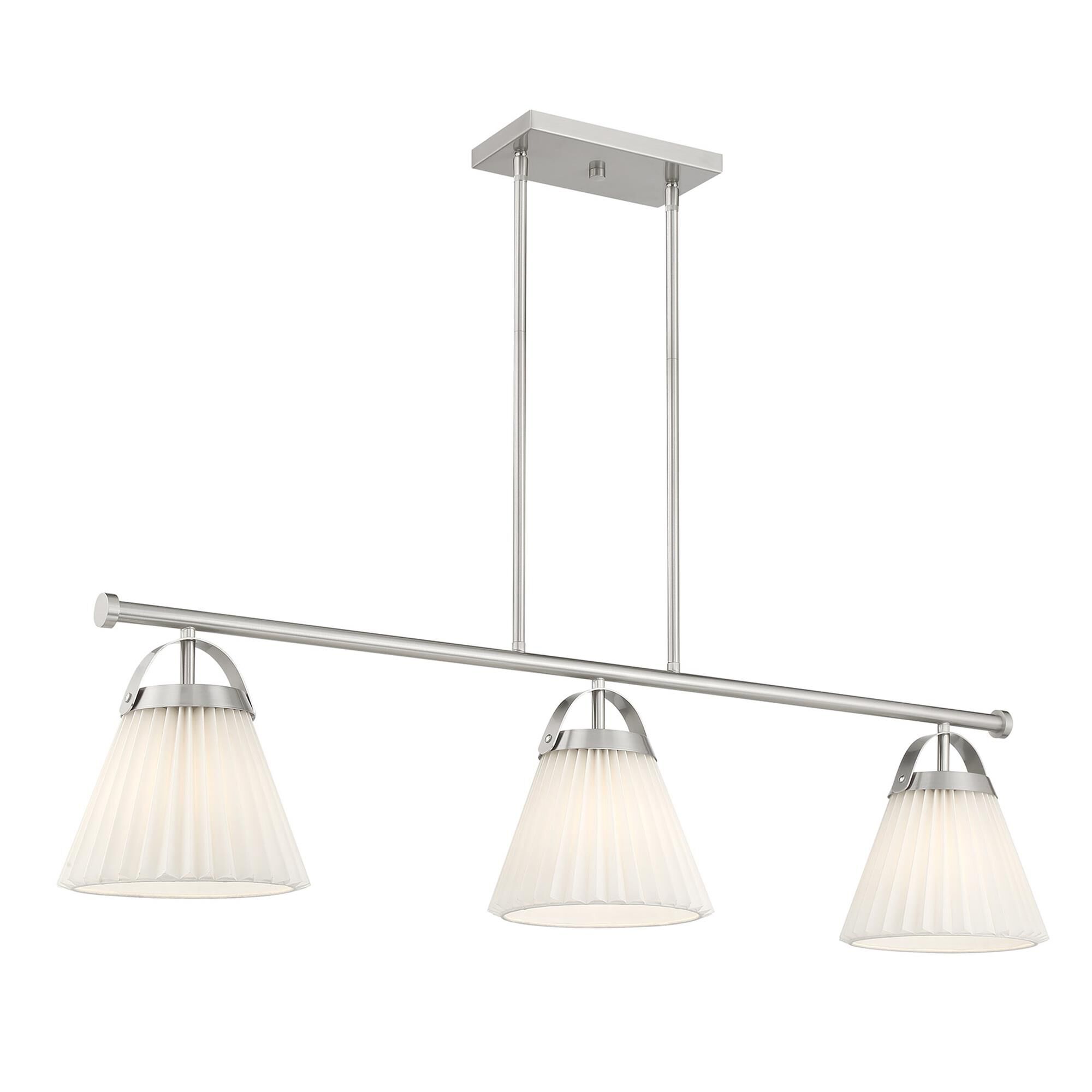 Shown in Brushed Nickel finish and White Knife Pleated Fabric shade