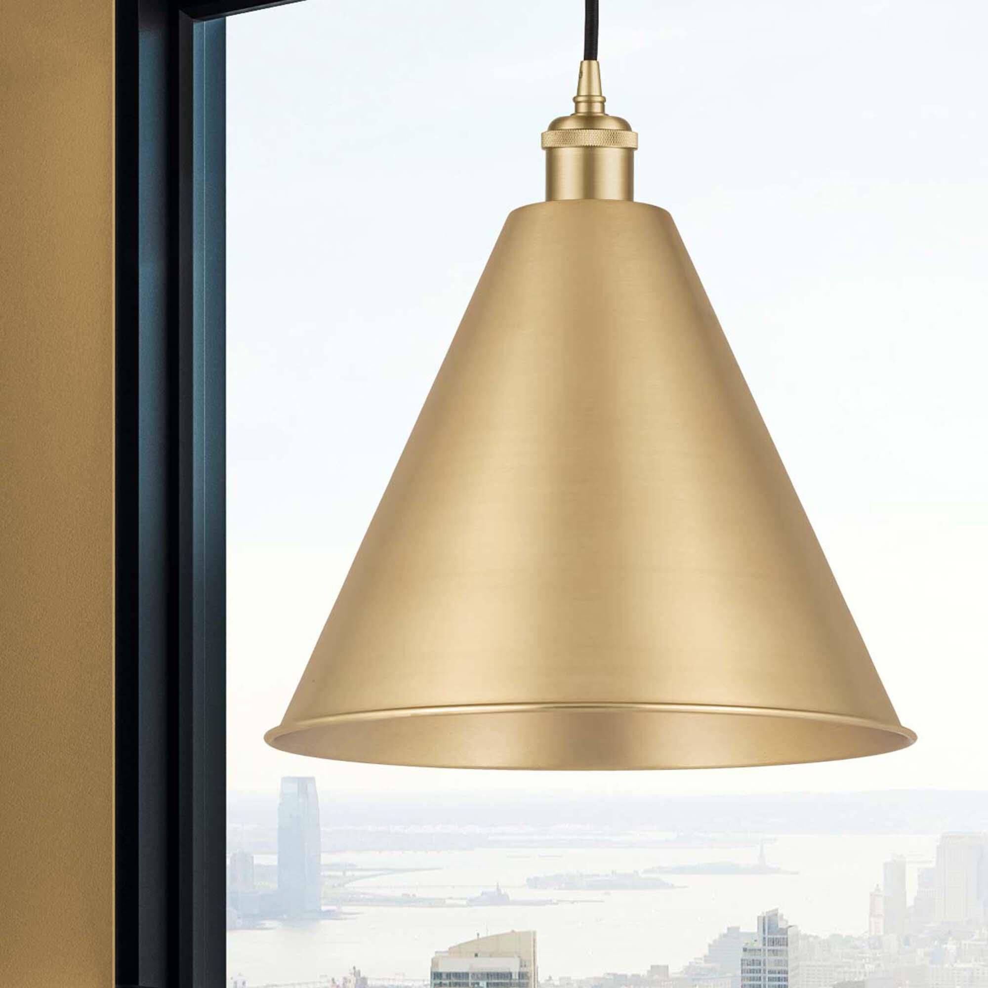 Shown in Satin Gold finish and Matte Black Ballston Cone shade
