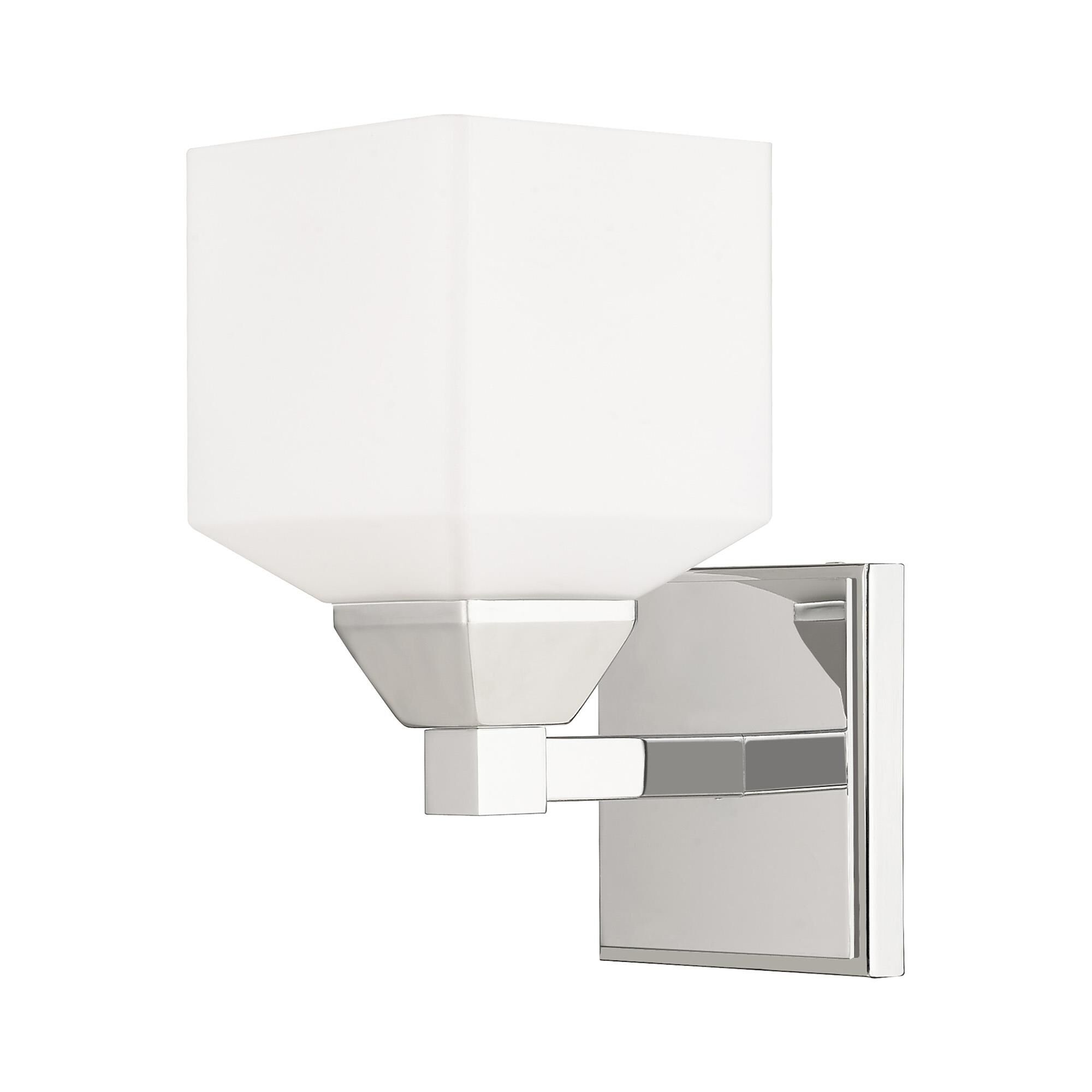 Shown in Polished Chrome finish and Hand Blown Satin Opal White glass