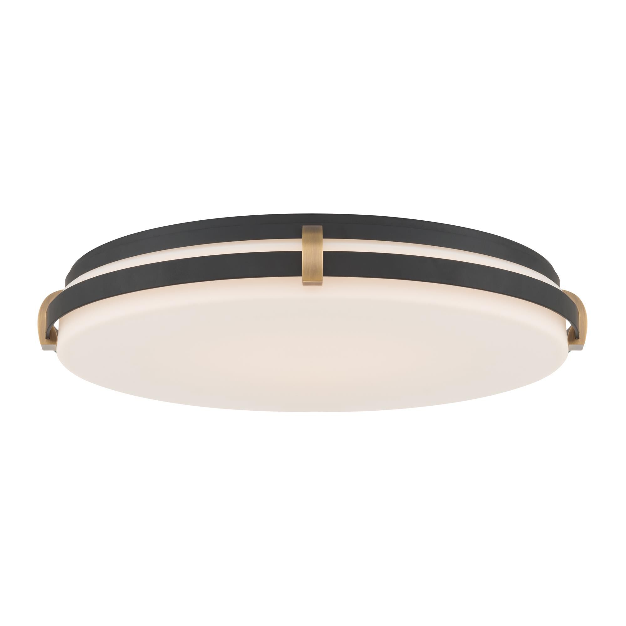 Shown in Dark Matte Black and Legacy Brass finish and Etched White glass