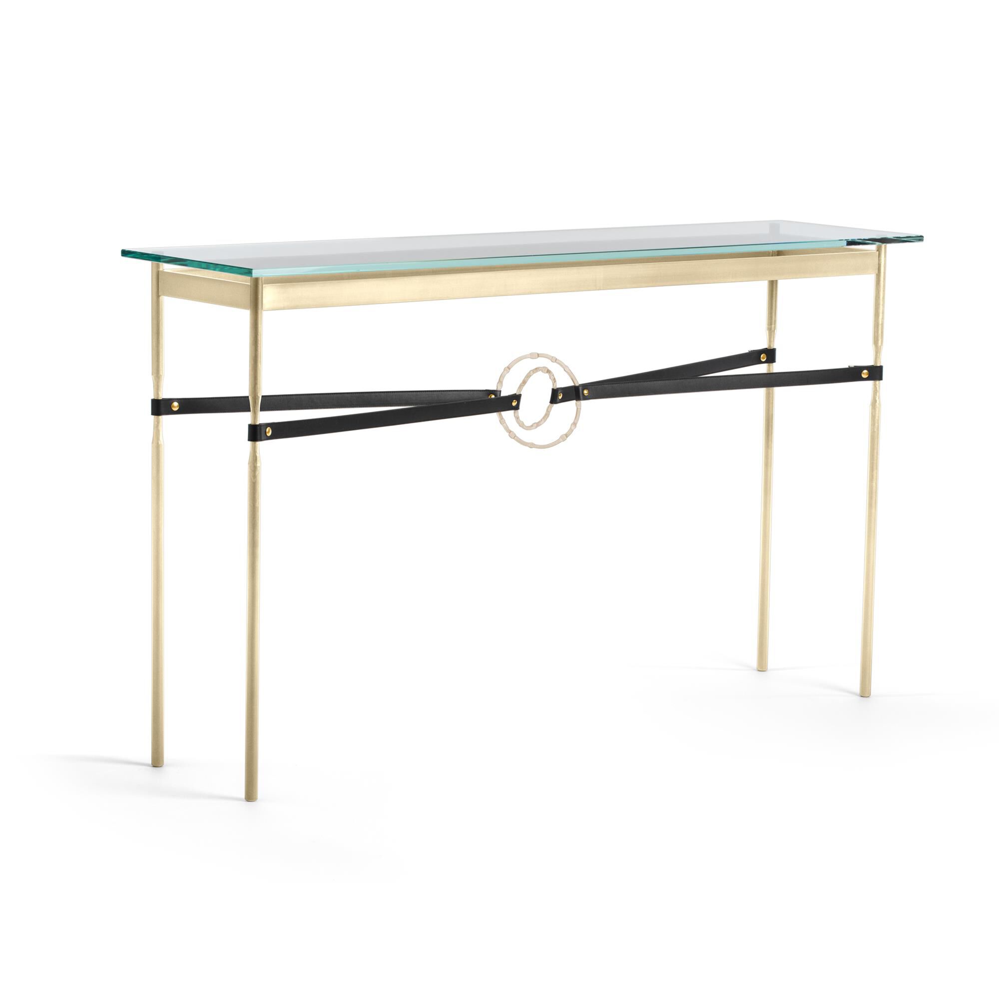 Shown in Modern Brass finish and Soft Gold with Leather Black  accent