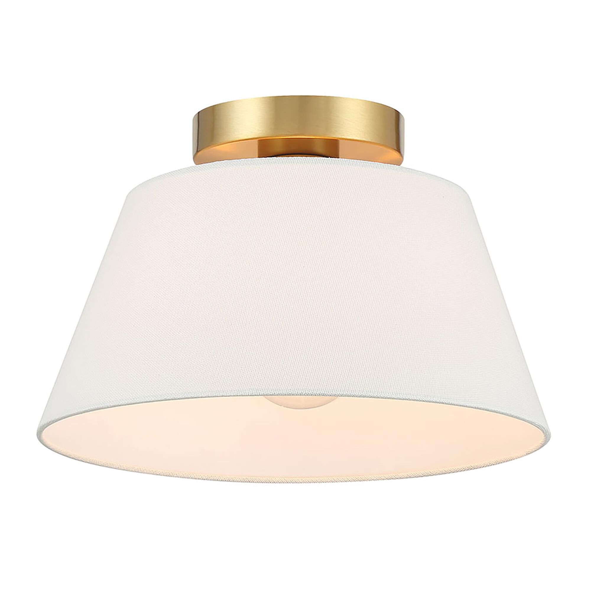 Shown in Natural Brass finish and White Linen Fabric shade