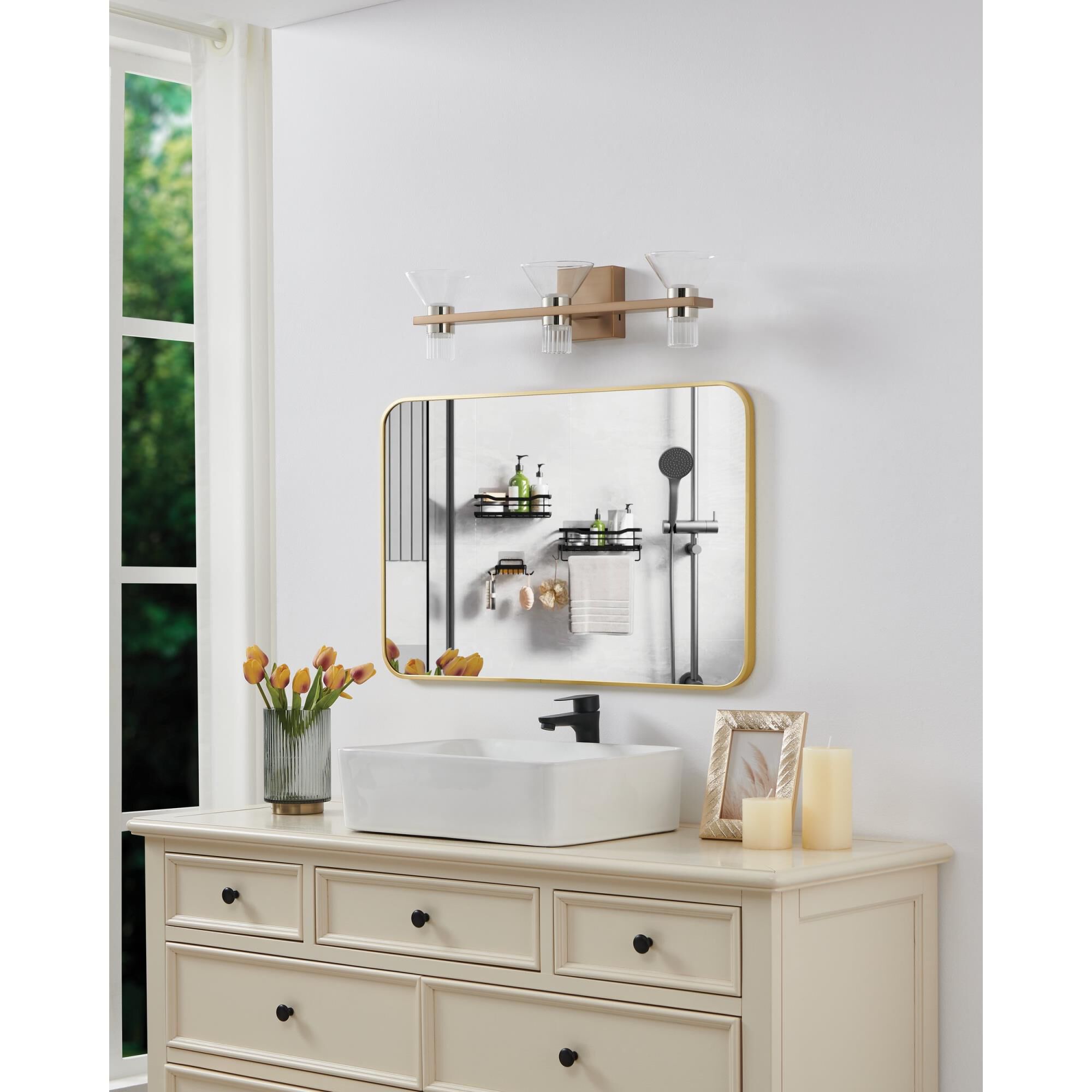 Shown in Champagne Gold finish and Clear, Clear Ribbed glass