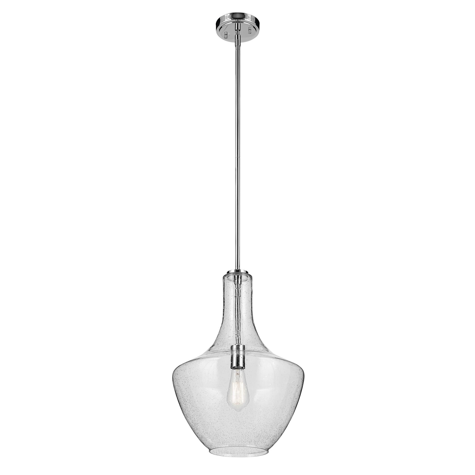Shown in Chrome finish and Clear Seeded glass