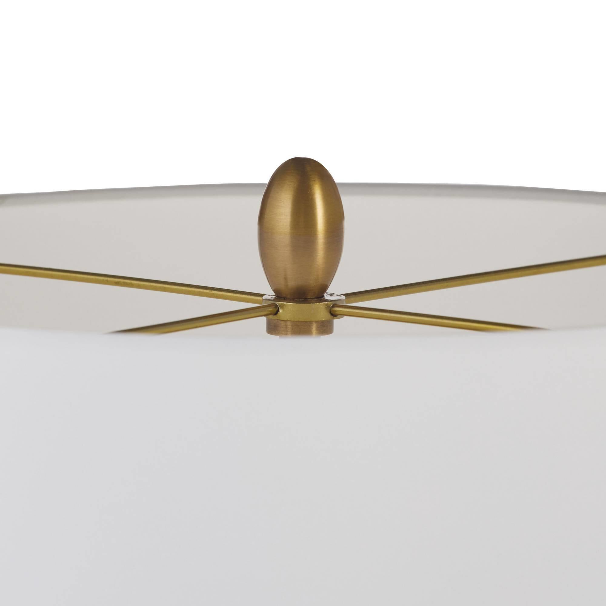Shown in Amber Luster and Antique Brass finish and Off-White shade