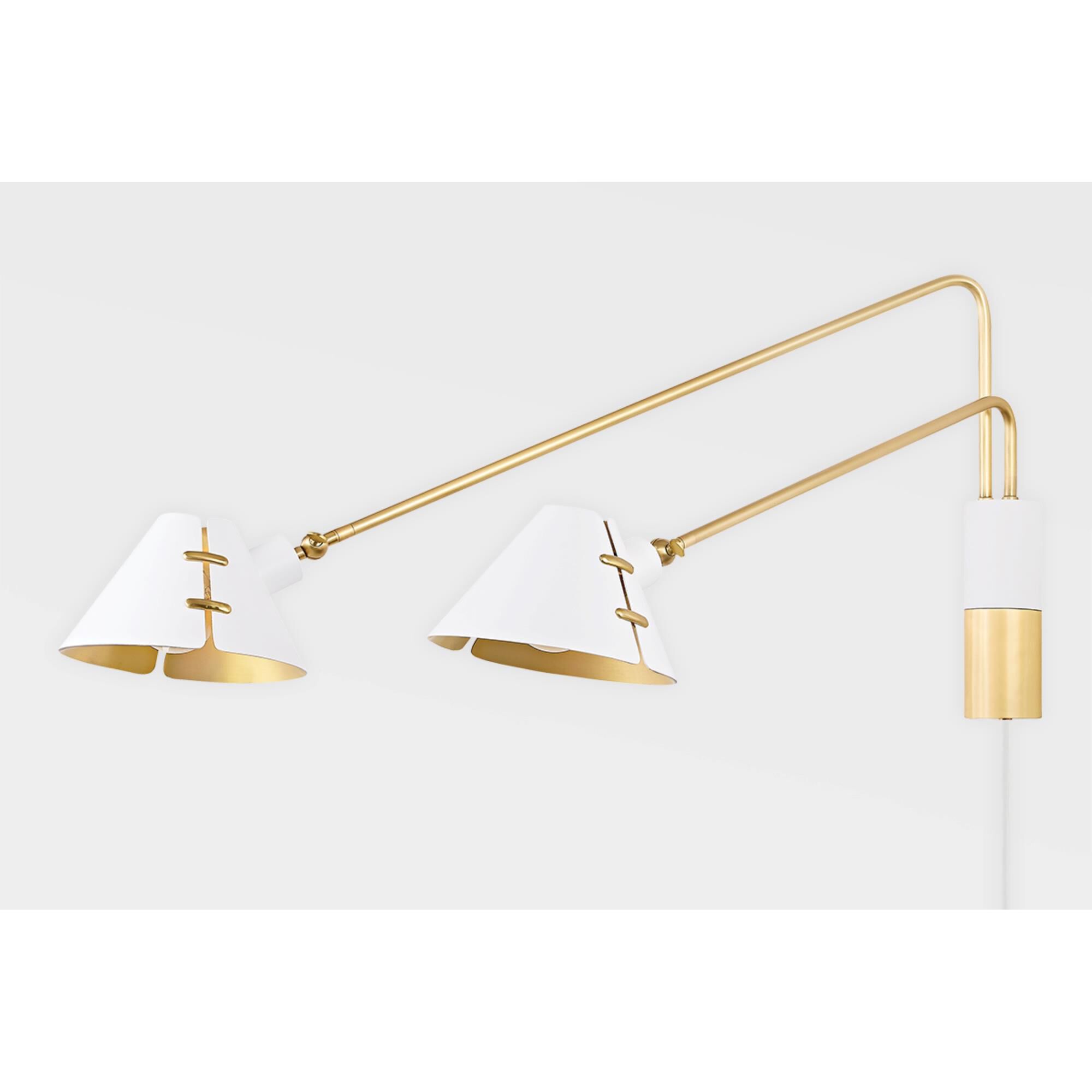 Shown in Aged Brass and Soft White finish and White shade