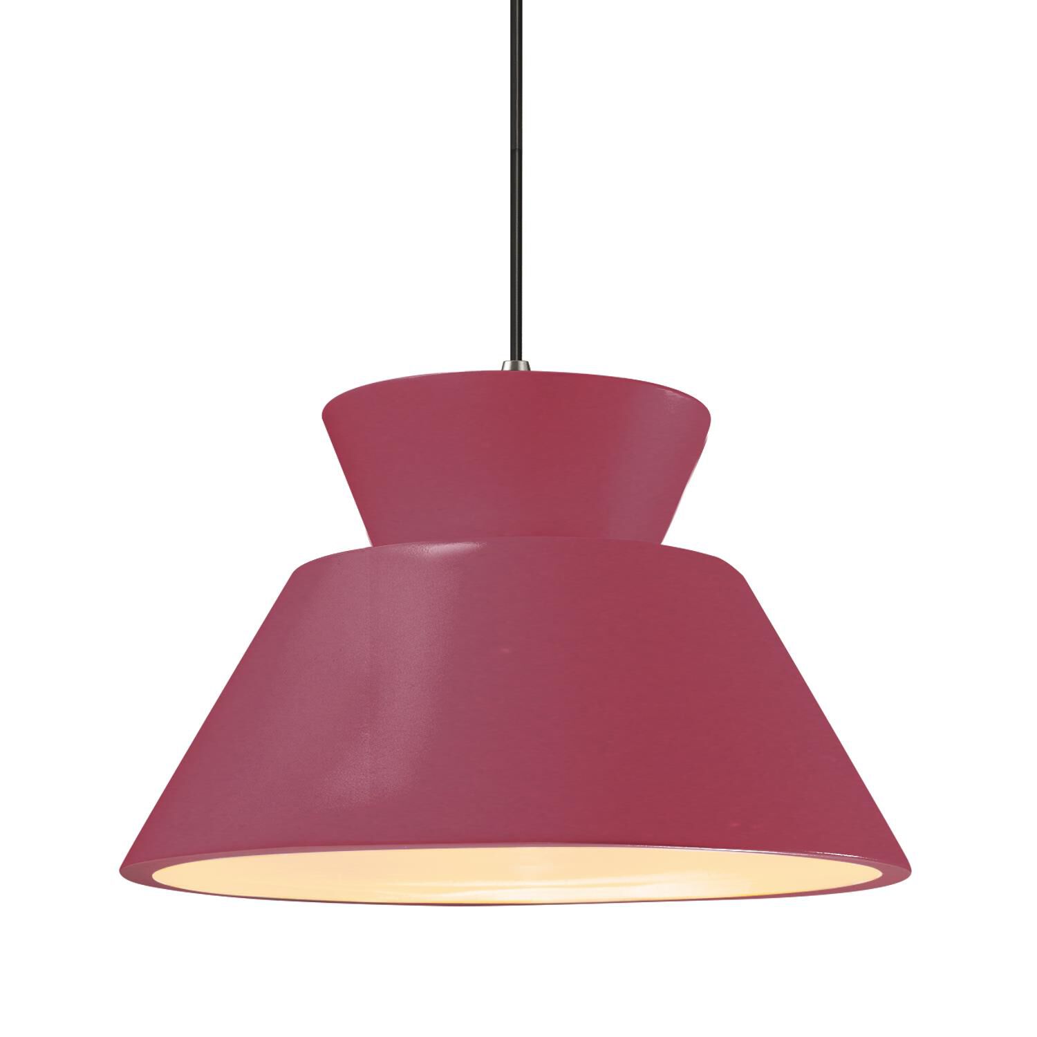 Shown in Brushed Nickel finish and Cerise shade