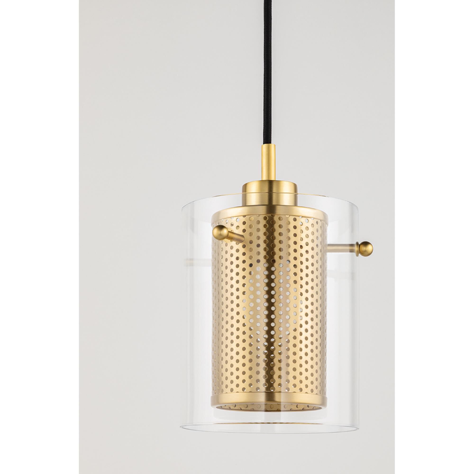 Shown in Aged Brass finish and Clear glass and Aged Brass Metal shade