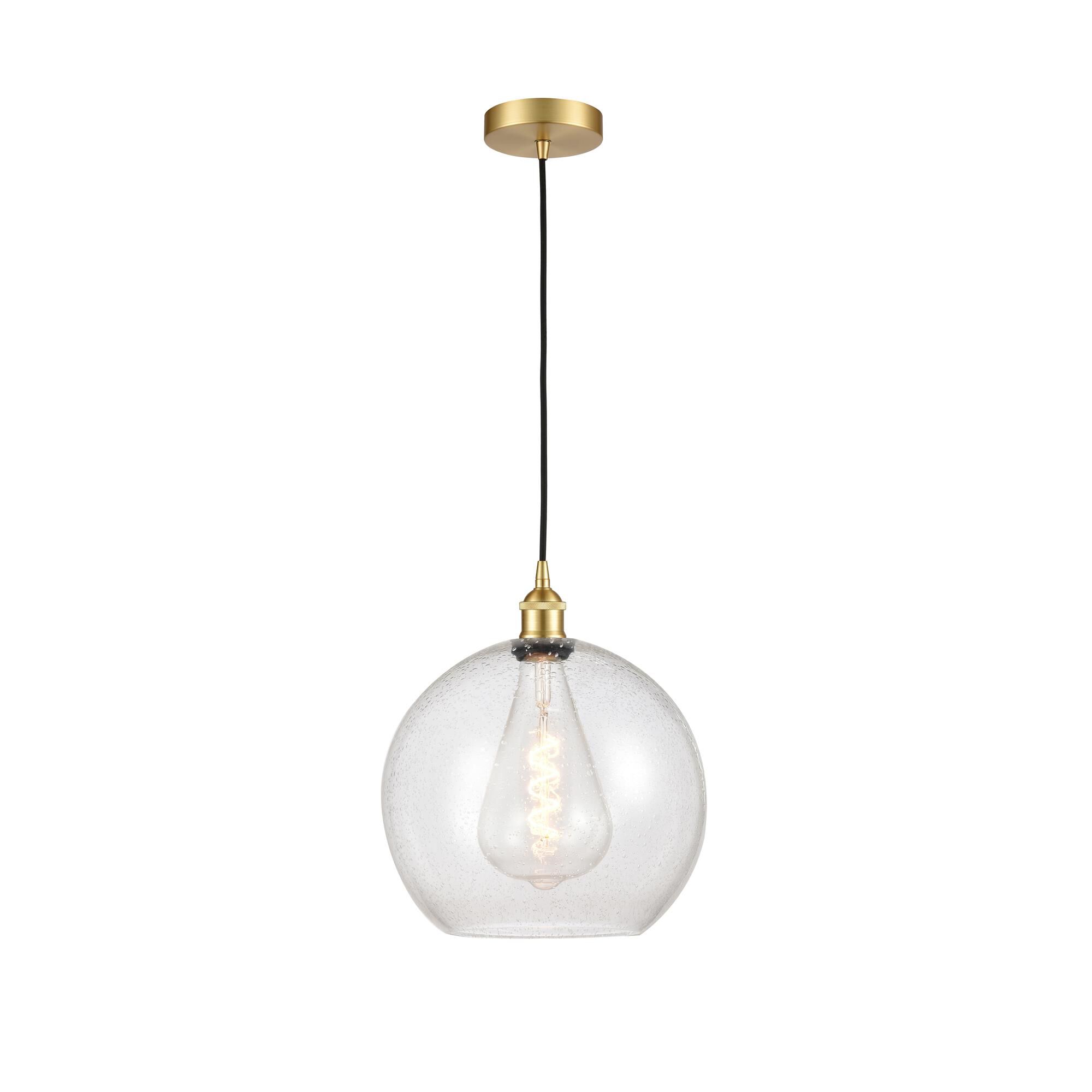 Shown in Satin Gold finish and Seedy glass