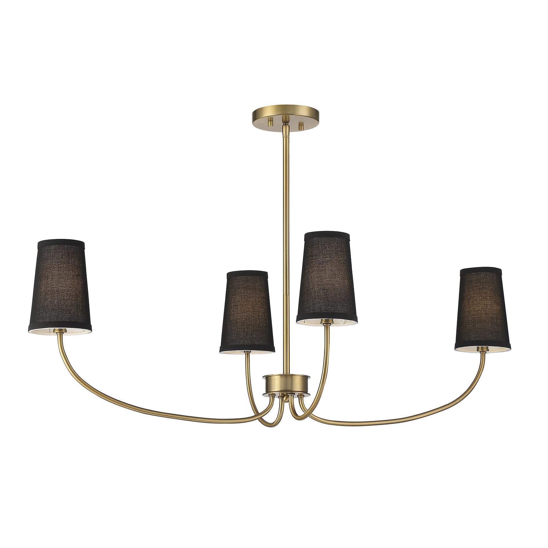 Shown in Natural Brass finish and Black Fabric shade
