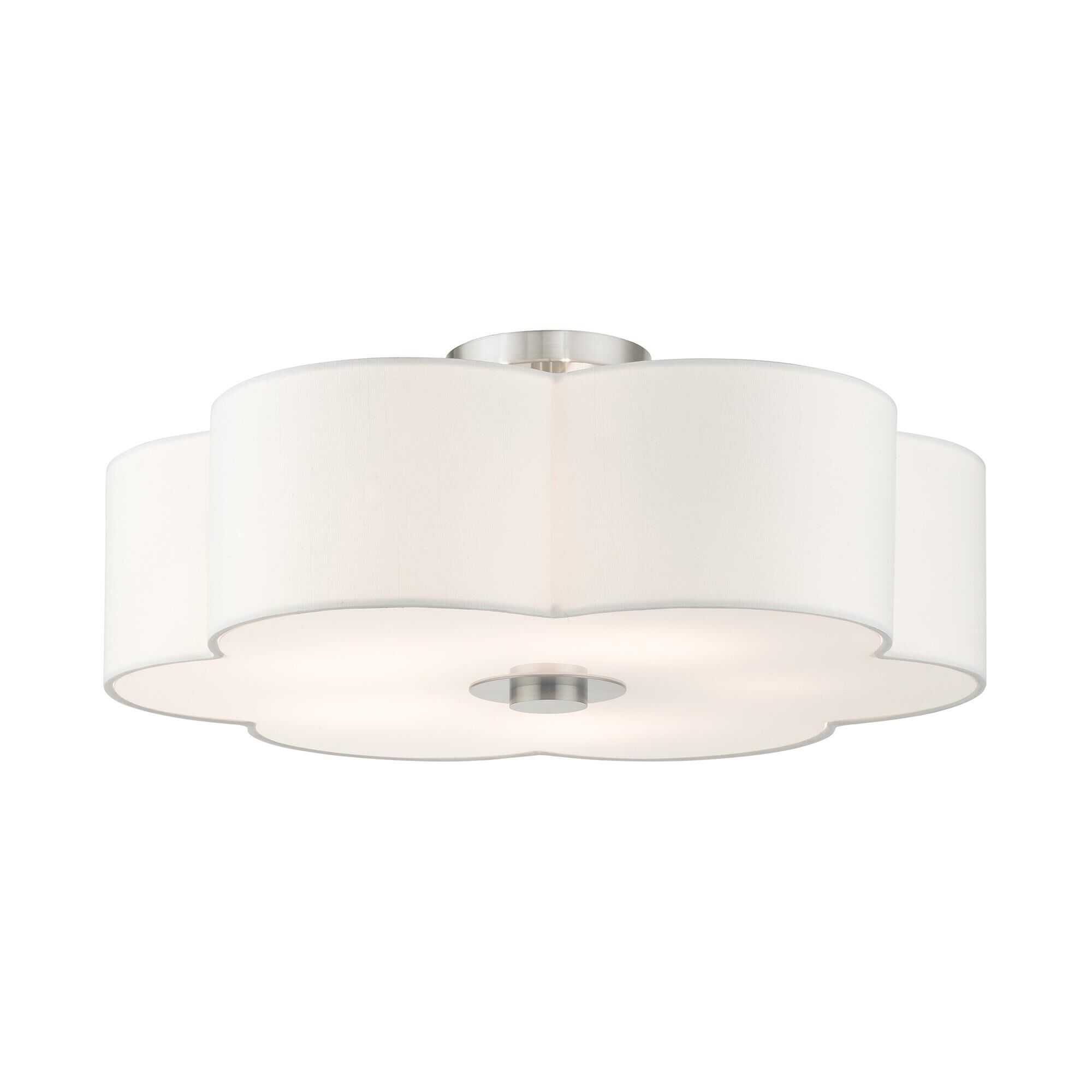 Shown in Brushed Nickel finish and Hand Crafted Hardback Scalloped  Completely Finished With Off-White Color Fabric Outside and Insi shade