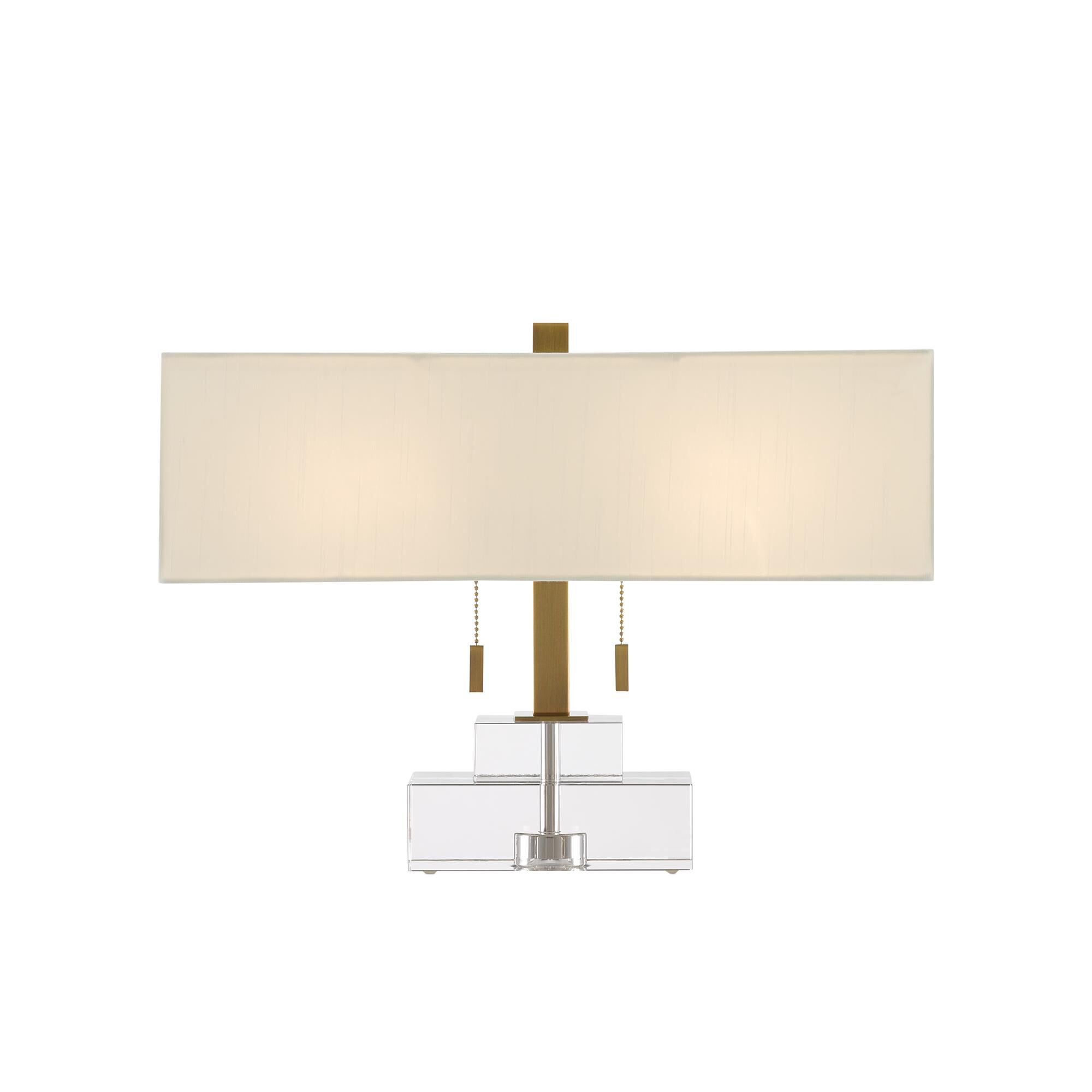 Shown in Clear - Antique Brass finish and Off White Shantung shade