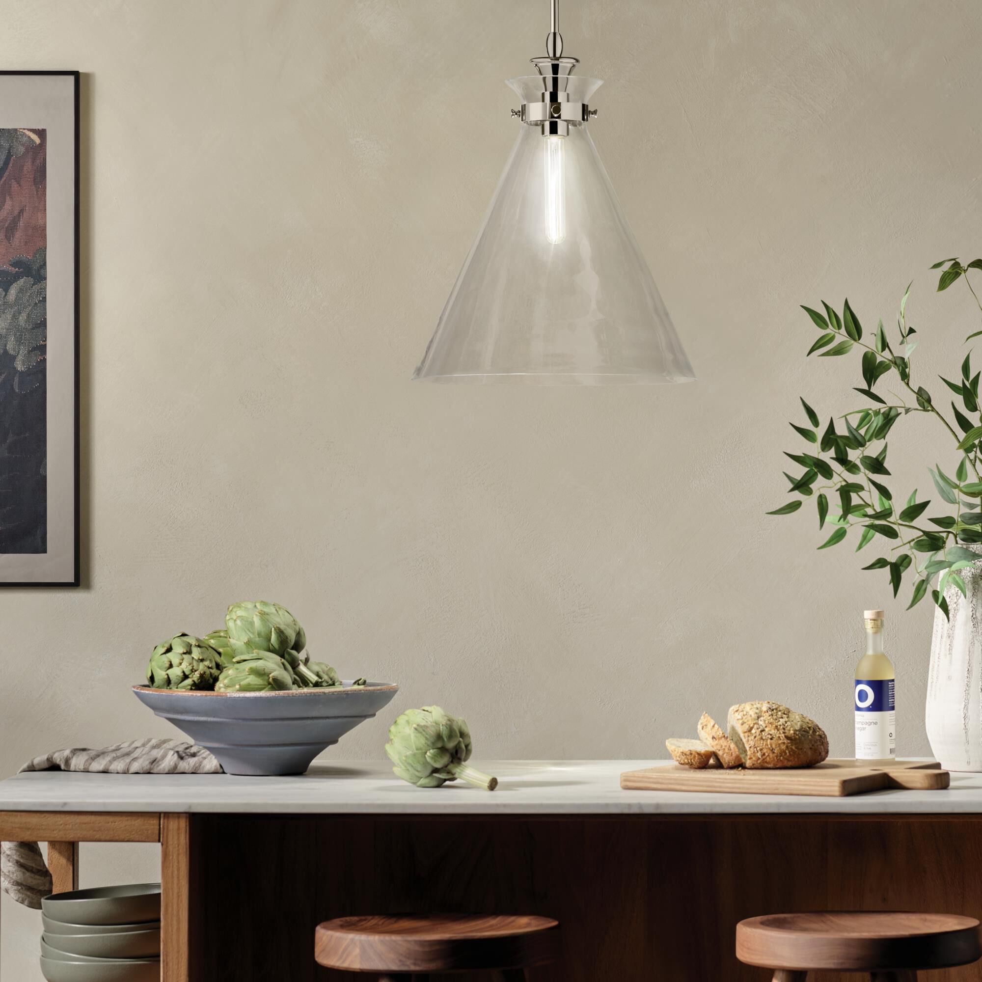 Shown in Polished Nickel finish and Clear glass