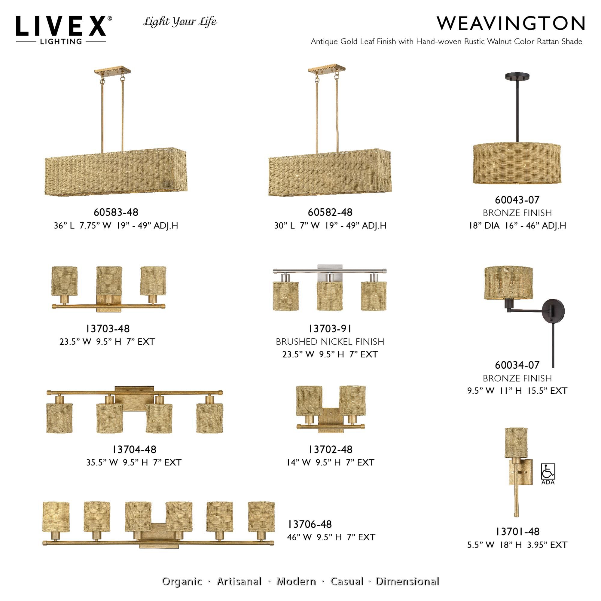 Shown in Brushed Nickel finish and Hand-Woven Rustic Walnut Color Rattan shade