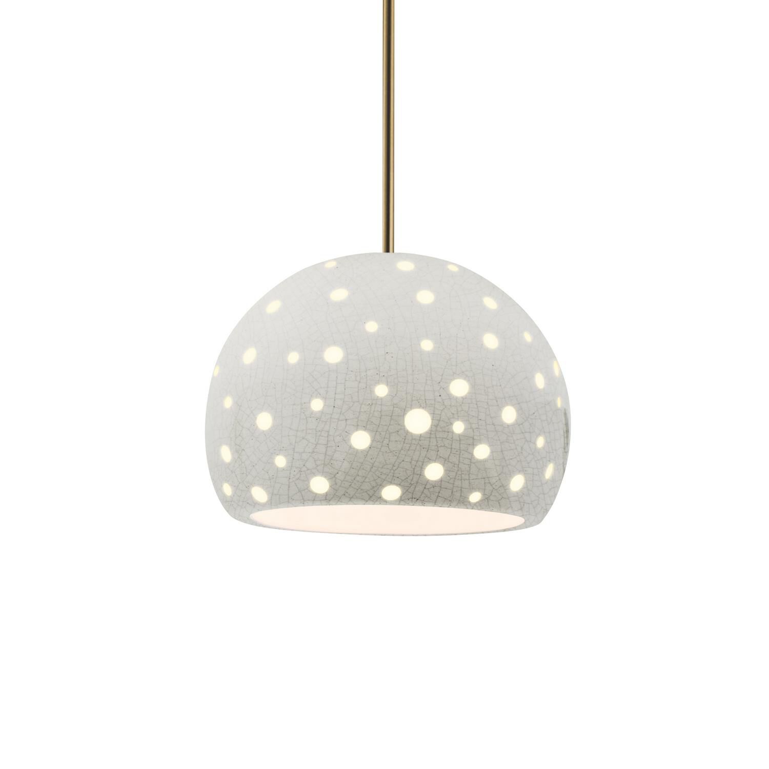Shown in Antique Brass finish and White Crackle shade