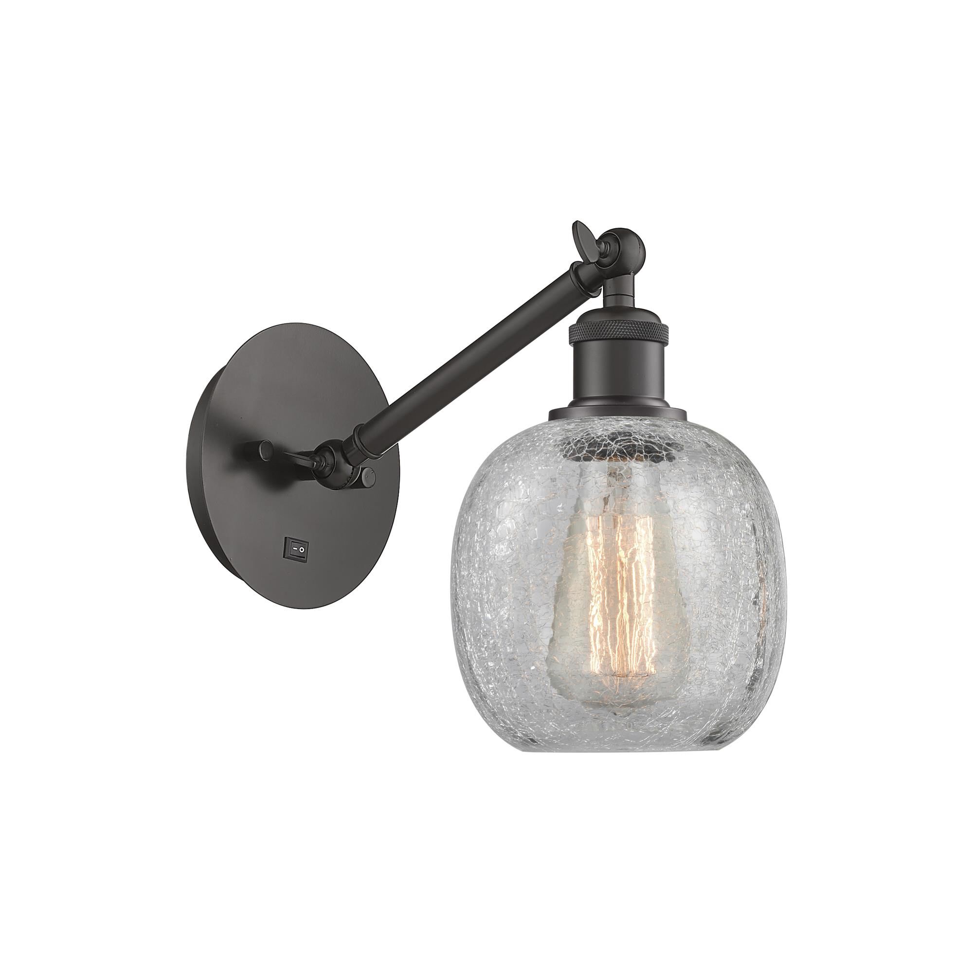 Shown in Oil Rubbed Bronze finish and Clear Crackle Belfast glass