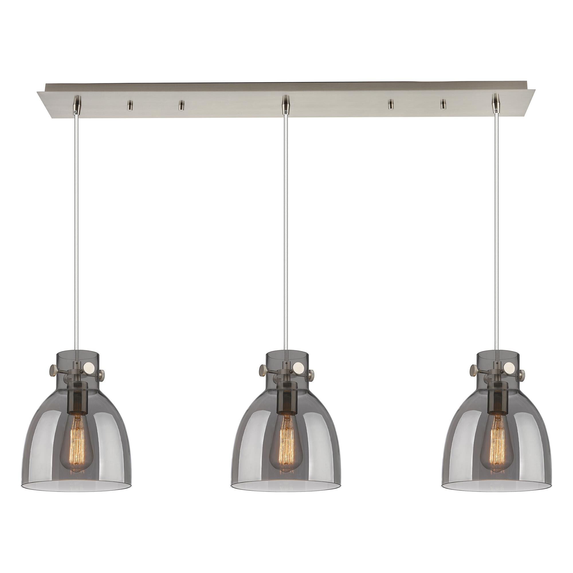 Shown in Brushed Satin Nickel finish and Light Smoke glass and Light Smoke Glass shade