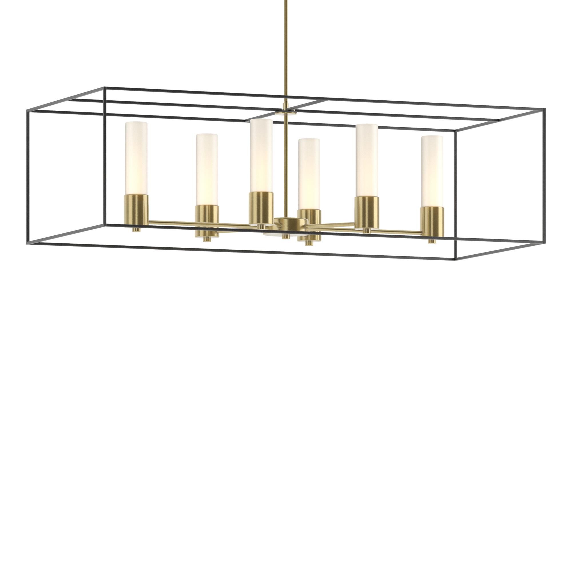 Shown in Modern Brass finish and Opal glass and Black accent