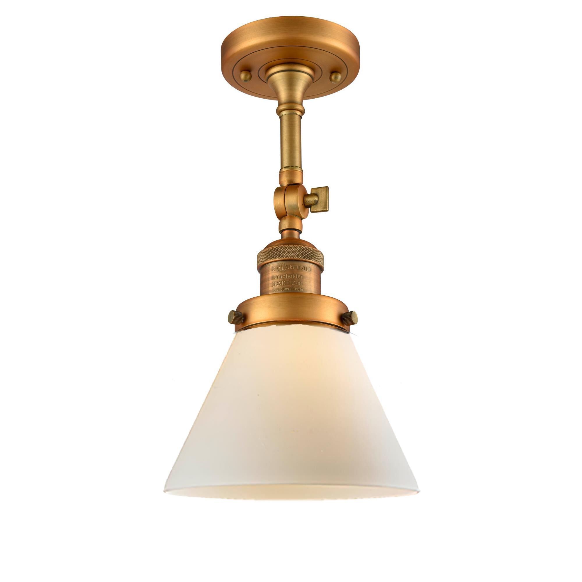 Shown in Brushed Brass finish and Frosted glass and None accent