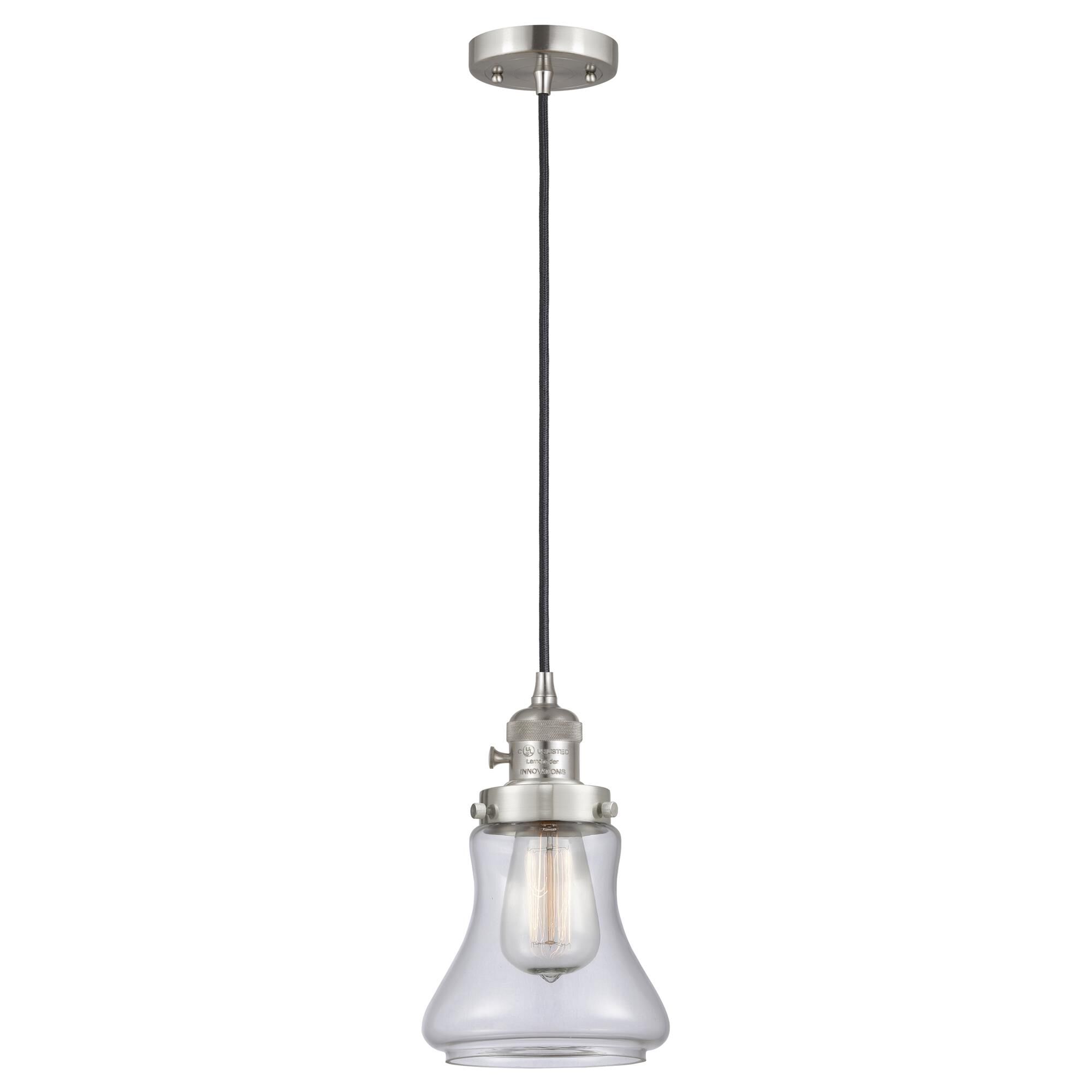 Shown in Brushed Satin Nickel finish and Clear glass