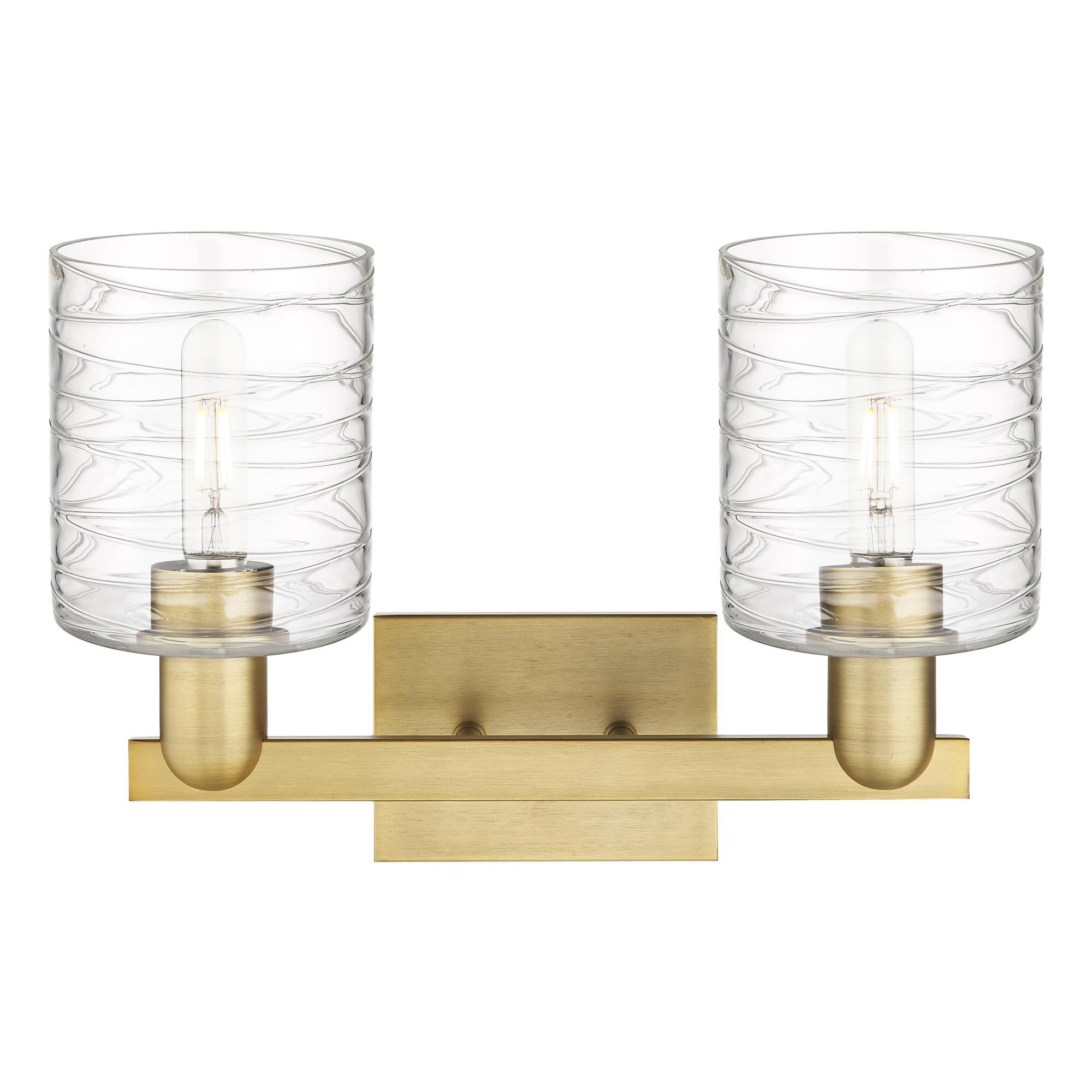Shown in Brushed Brass finish and Deco Swirl glass