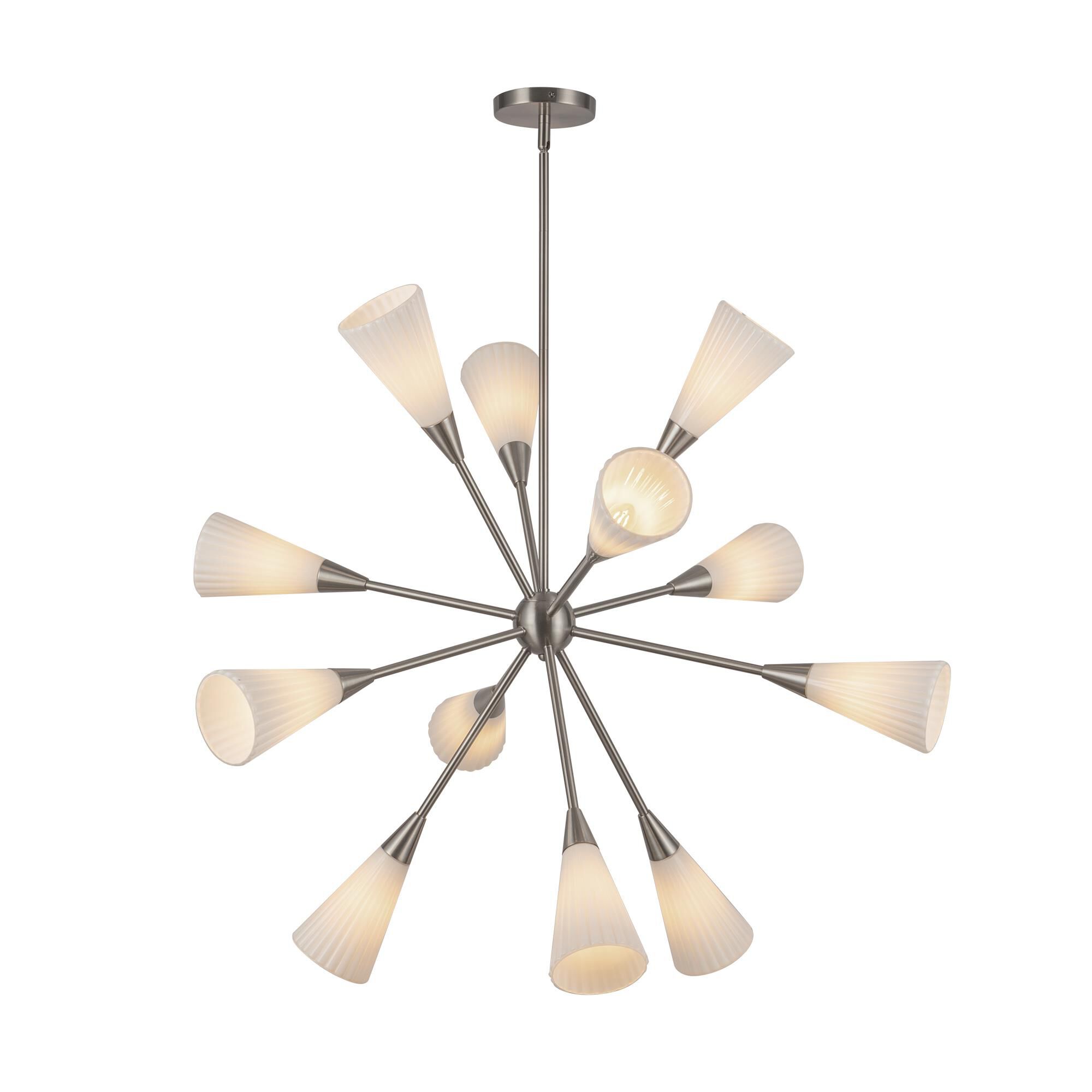 Shown in Brushed Nickel finish and Fluted Milk glass