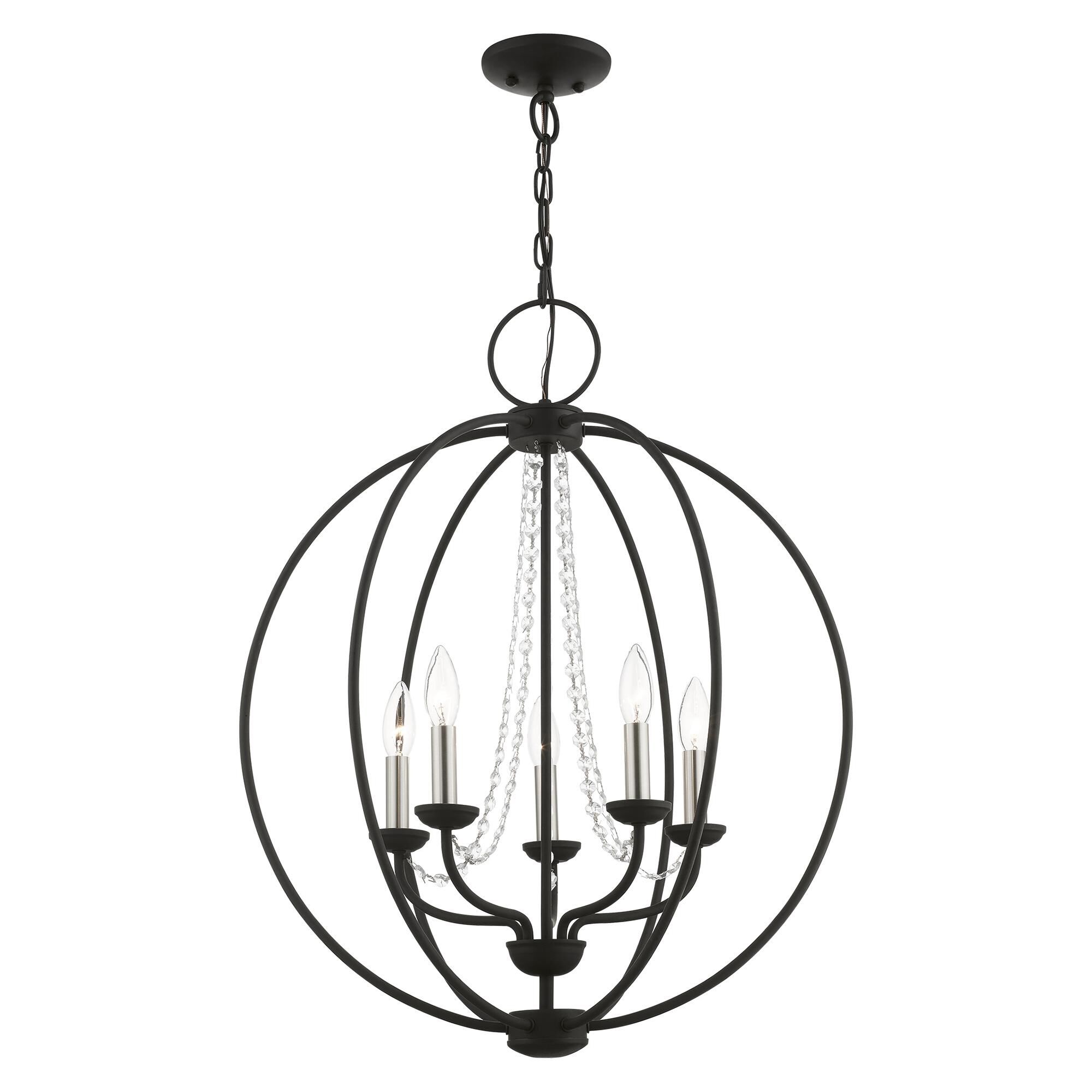 Shown in Black with Brushed Nickel Finish Candles finish and Clear Crystals shade