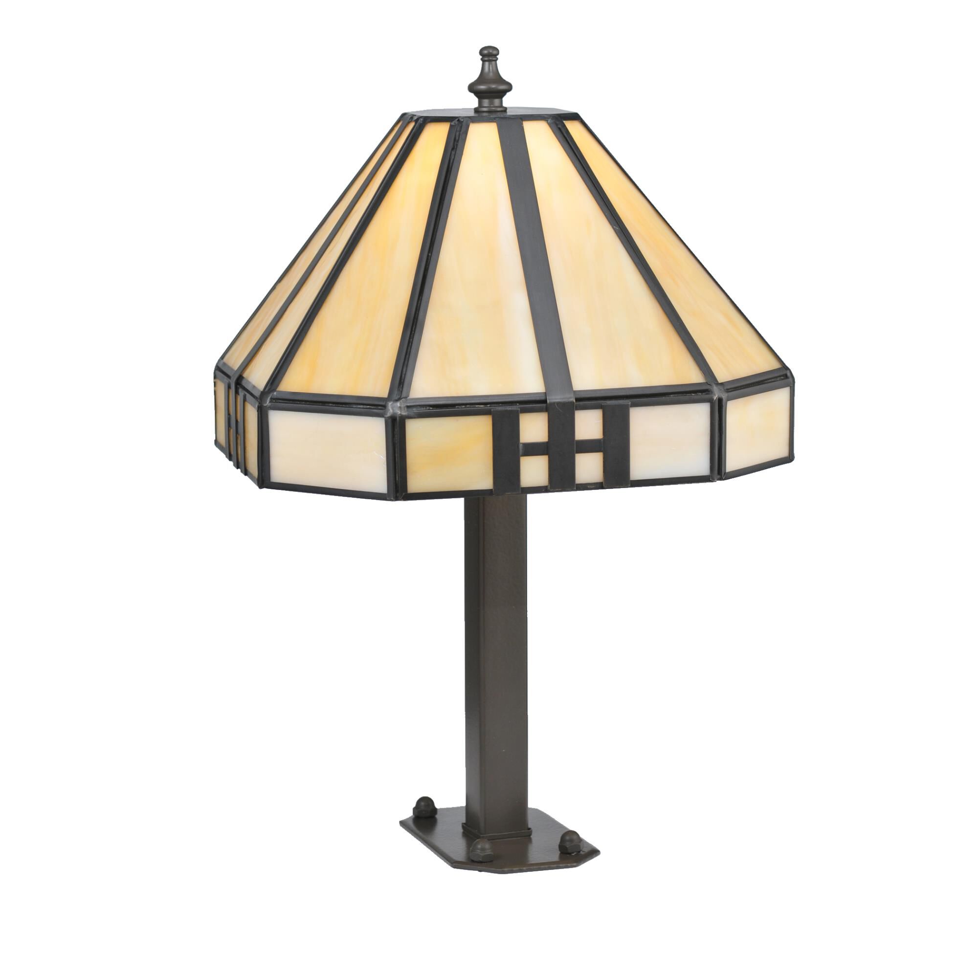 Shown in Timeless Bronze finish and Beige Iridescent glass