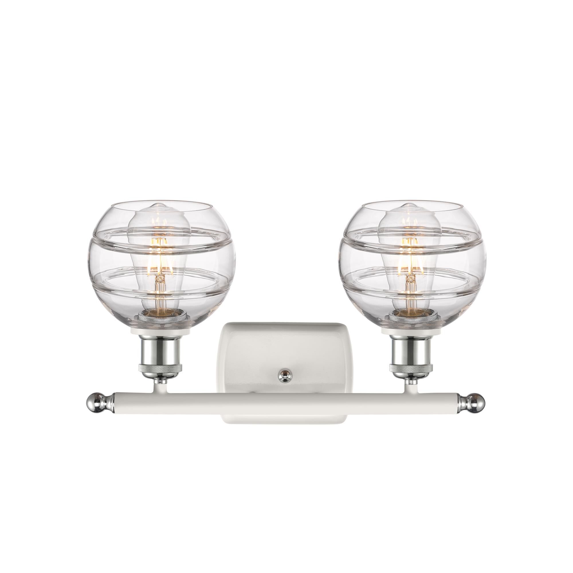 Shown in White Polished Chrome finish and Clear glass