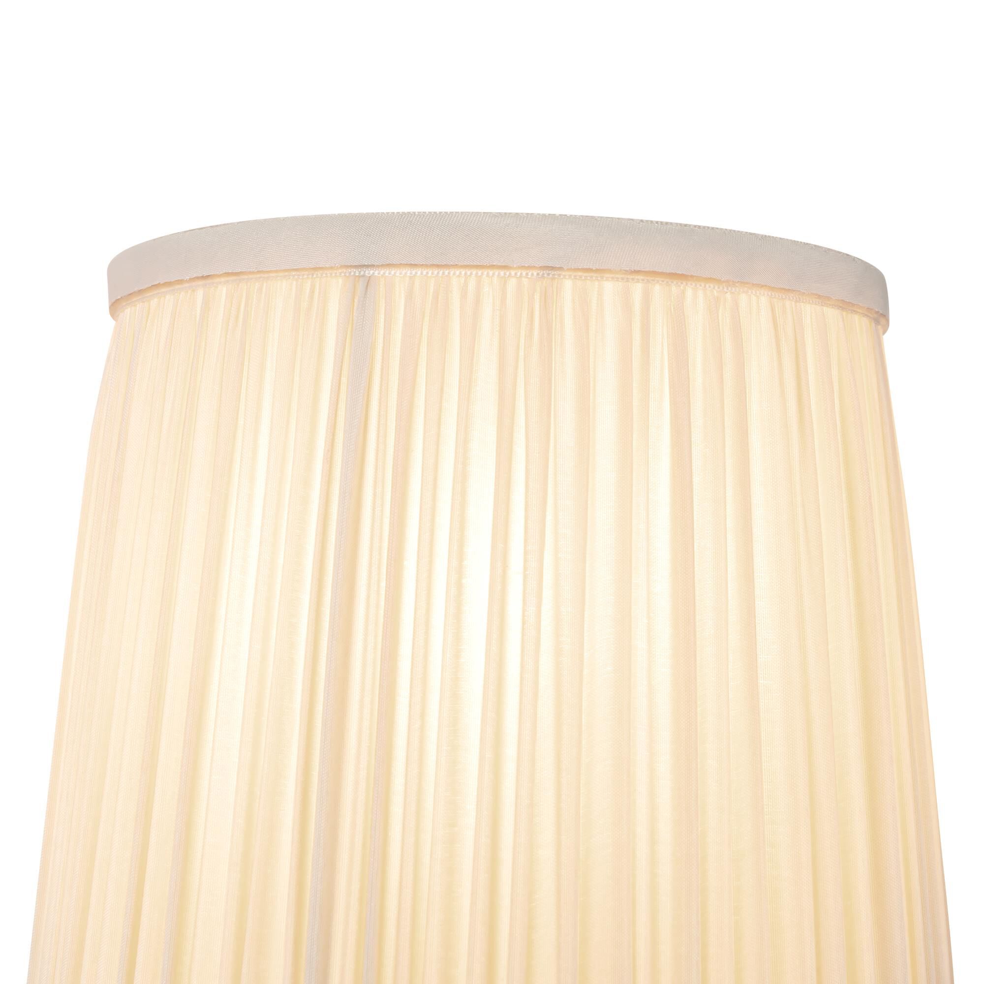 Shown in Brushed Gold finish and White Linen shade